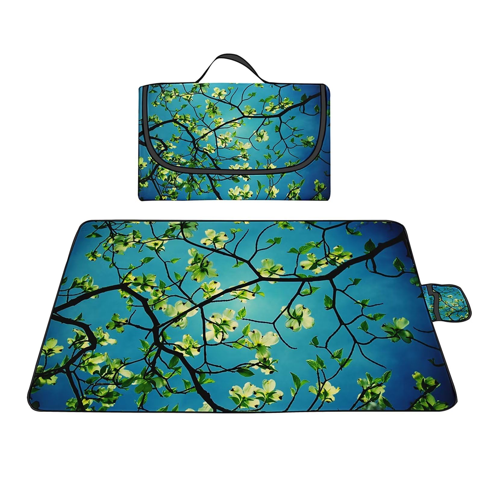 Manta de Picnic al Aire Libre, 200x300cm Alfombras de Playa, Mantas para pícnic Impermeable Prueba Arena Manta de Playa Plegable Portátil para Aire Libre Jardín Acampar Mantas Pícnic Flor Verde