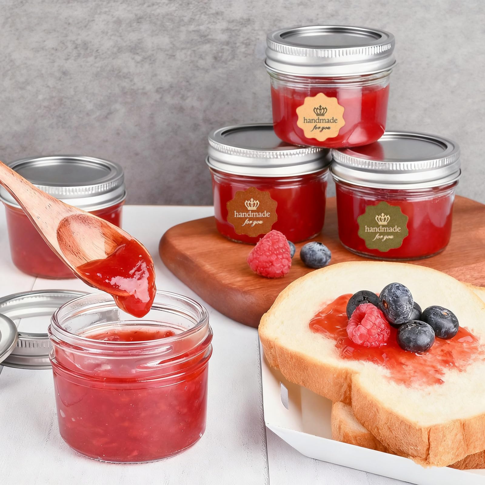 TUZAZO Mini tarros Mason de 4 onzas, paquete de 8 tarros de vidrio de boca ancha con tapas, pequeños recipientes de conservas para mermelada, especias, miel, gelatina, pudín, postre, tarro para hacer