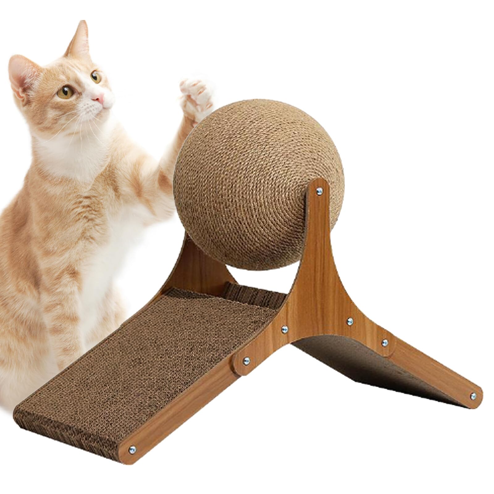 Grattoir pour chat en sisal avec balle rotative jouet bois interactif