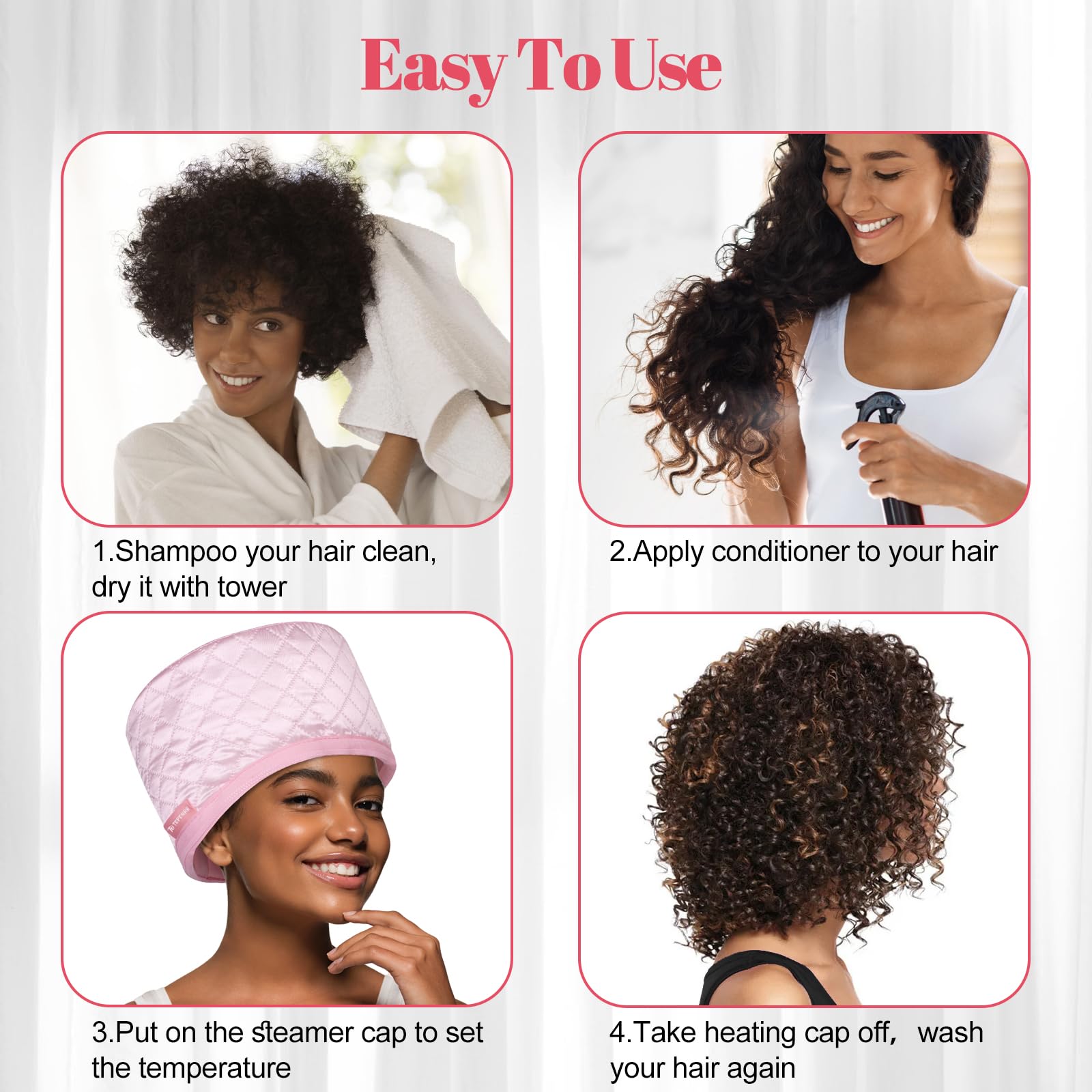 Cuffia termica per condizionamento vaporizzatore elettrico capelli afro naturali portatile uso domestico rosa