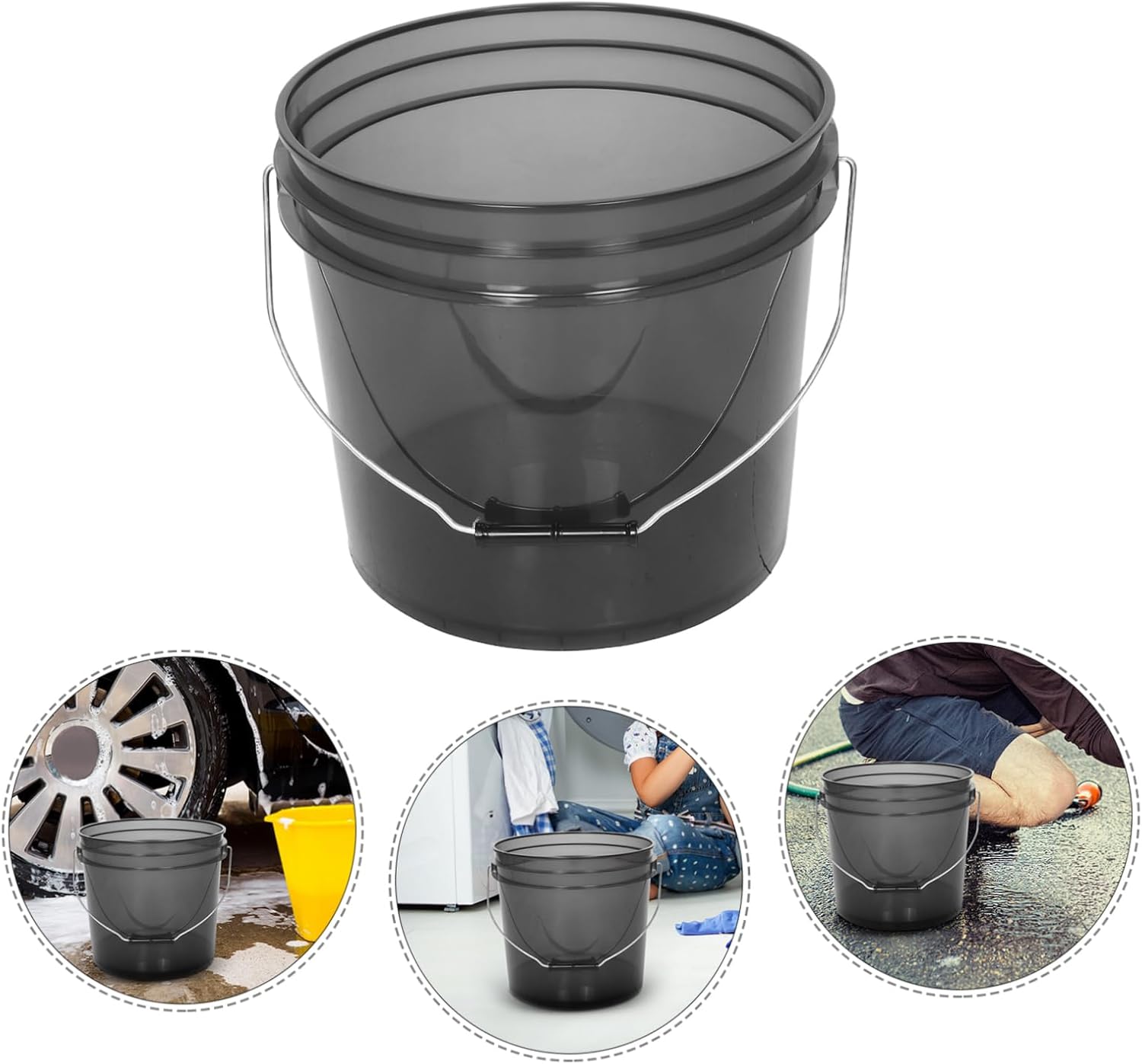 Large Capacity Multipurpose Bucket with Handle Round Plastic Water Bucket for Car Wash Bathing Laundry Outdoor