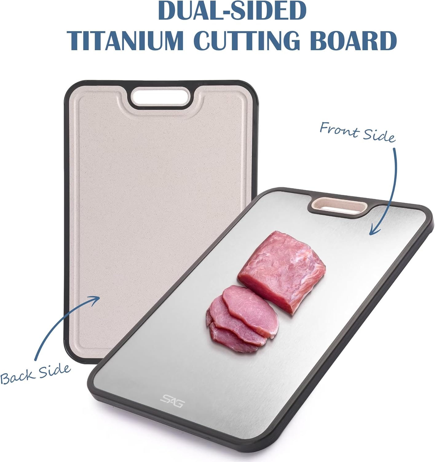 SAG’s Titanium Cutting Board for Kitchen, 16 x 11 Double-Sided Metal Chopping Board, Easy to Clean, Reusable Lightweight Kitchen Board with Juice Groove