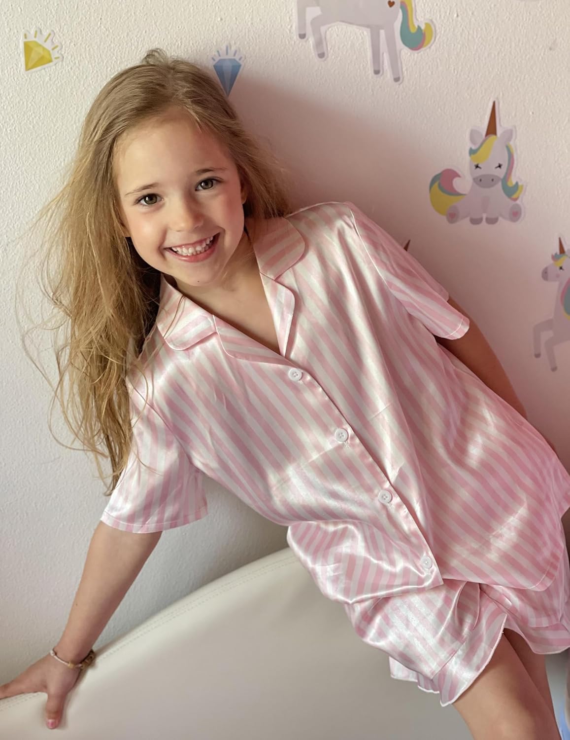 Arshiner Girls Pajamas Silk Satin Pajama Set 2 Piece Button Down Pjs Ruffle Sleepwear - Image 7