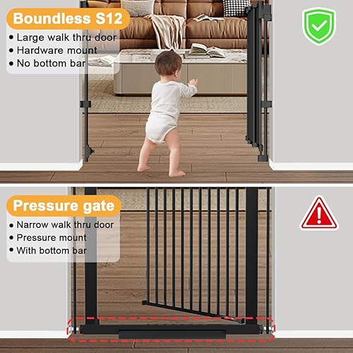 Miniatura 3 de DEARBB Puerta de bebé de 29.5 a 43.3 pulgadas, sin barra inferior, puerta grande para pasar, cierre automático, montaje en pared de metal para