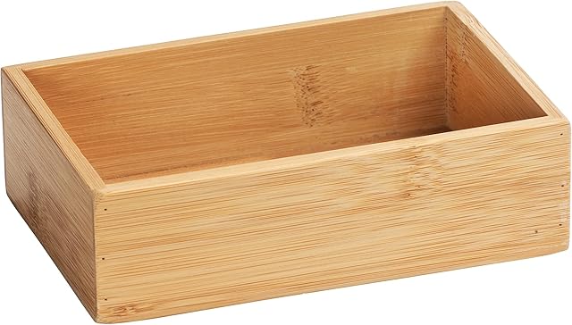 Wenko Terra Bamboo Organiser Box with 3 Compartments - Storage Box, Bathroom Basket, Bamboo, brown, Bambus mit Schublage
