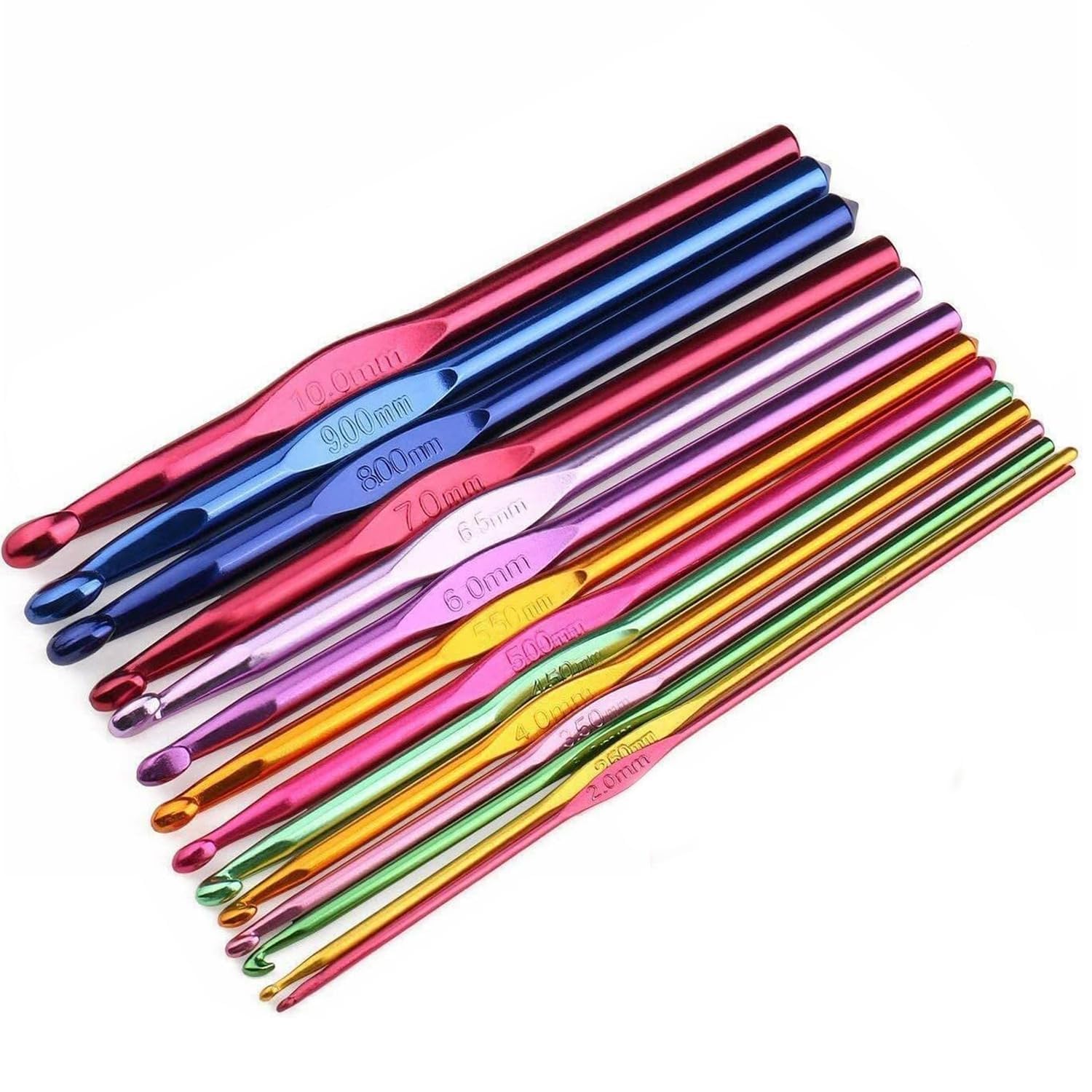 14 Pieces Set Hooks, Aluminium Crochet Hooks, Ergonomic Handle Crochet Multicolor Crochet Hooks Set for Beginners or Professionals (2.0mm-10.0mm)