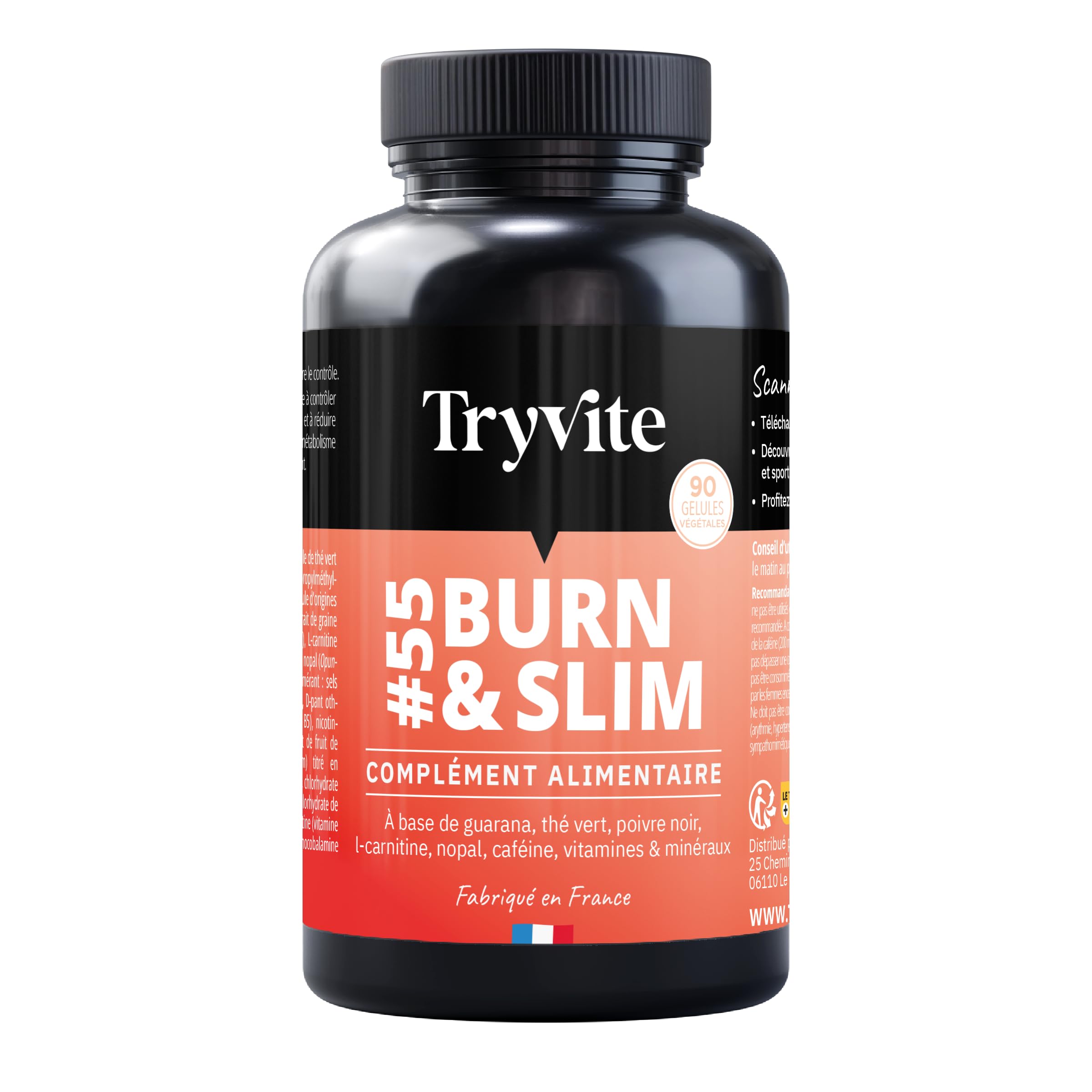 TRYVITE – Formule Silhouette Active –Satiété & Gestion des Portions – Thé Vert, Guarana, L-Carnitine, Nopal, Caféine, Pipérine –88 Gélules Végétales - 200 mg de cafeine