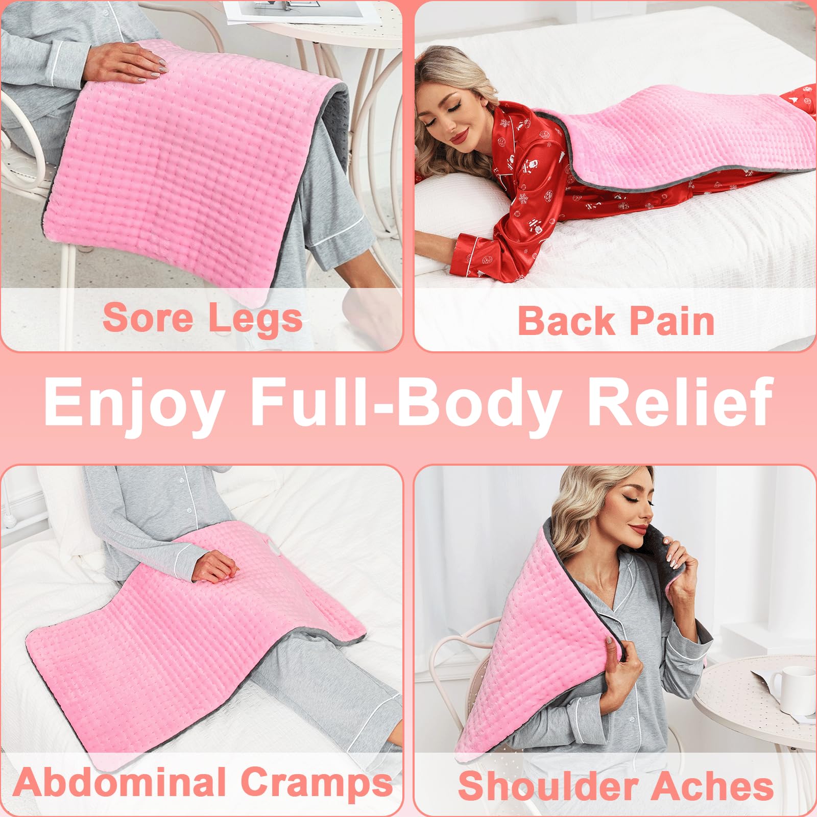 Dechoga Tappetino riscaldante in flanella a doppio strato, regolatore di temperatura a 9 passaggi e 4 timer, lavabile in macchina, morbido e pro-pelle, per collo, spalle (Rosa, 30x60cm)