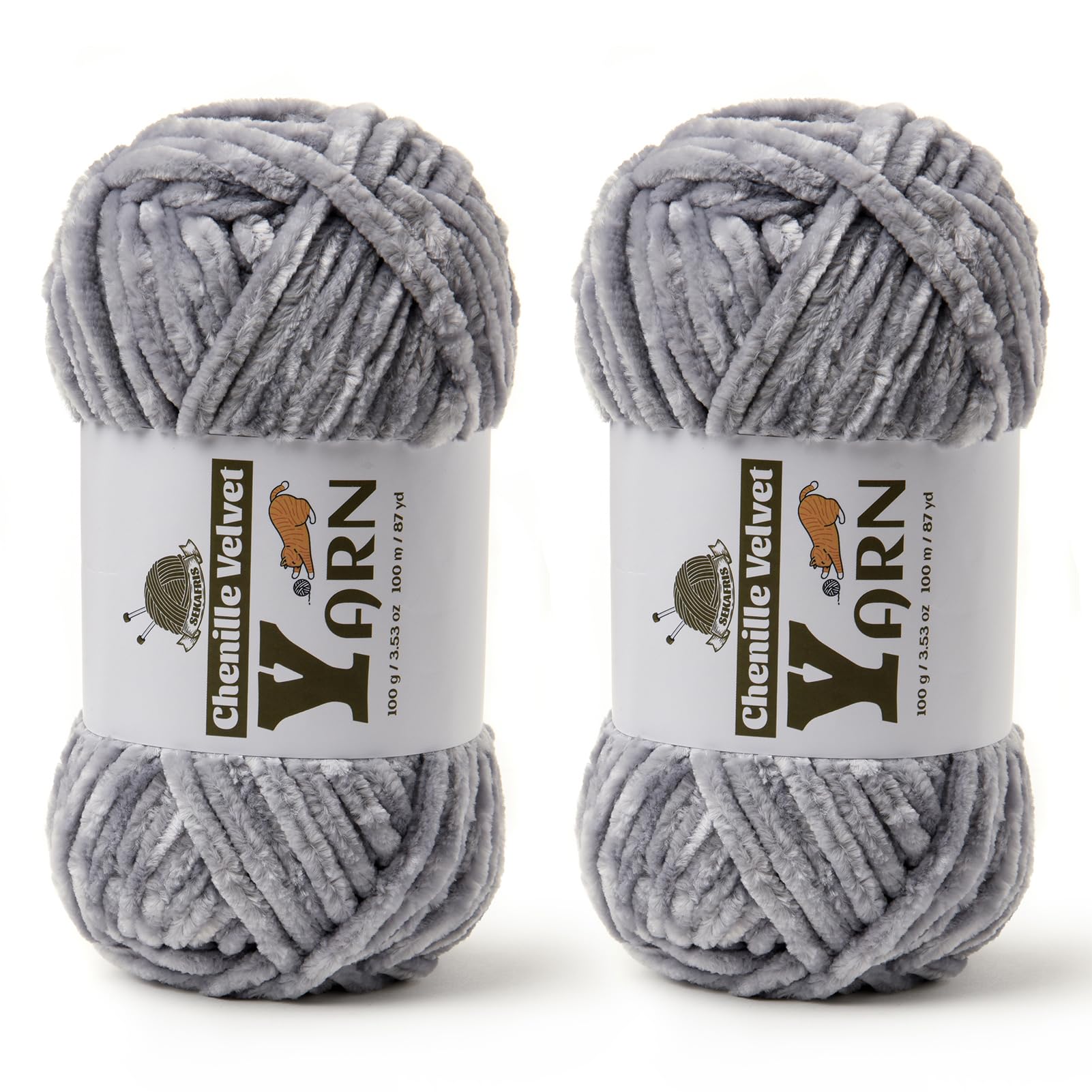 Chenille Crochet Light Gray Yarn 2 Pack