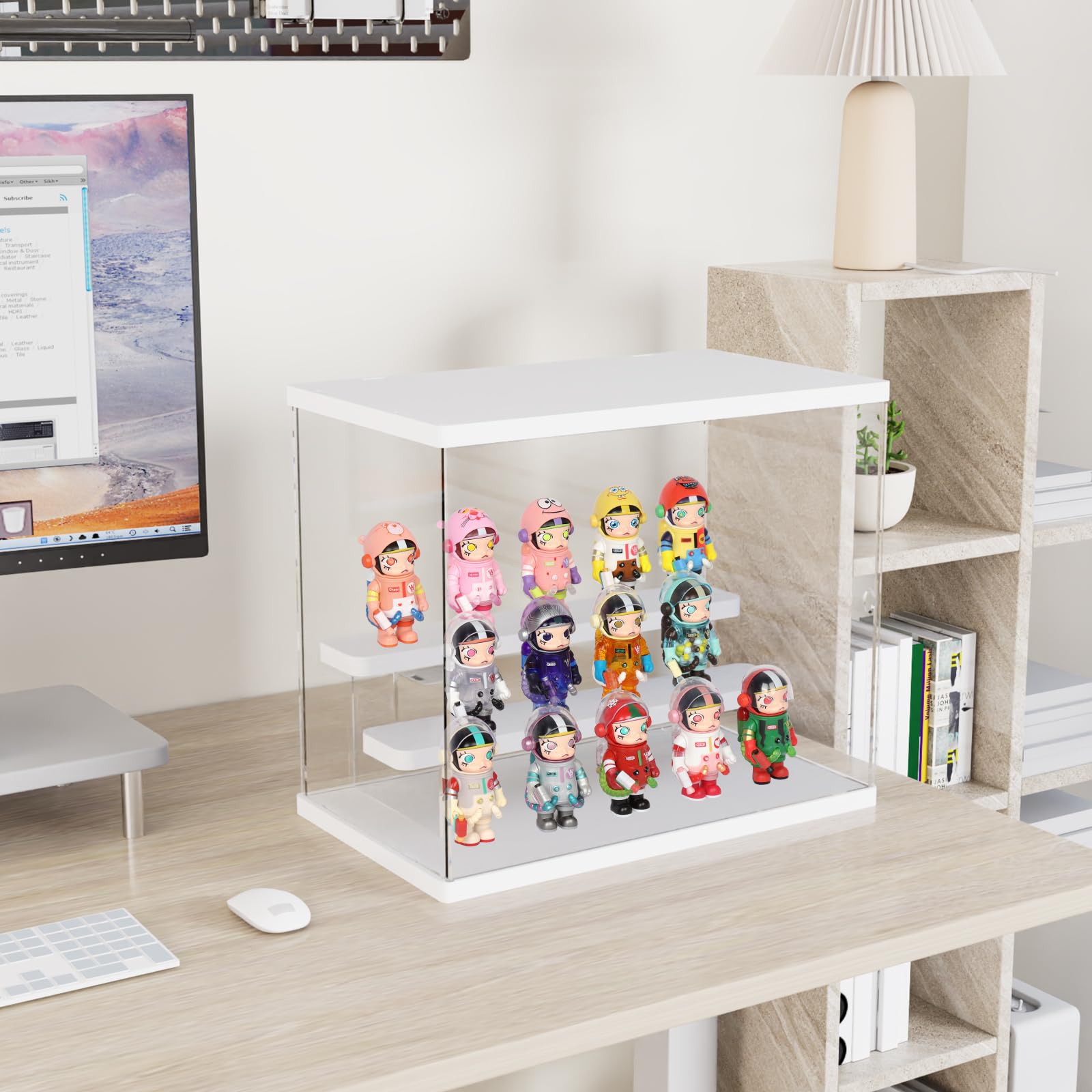 Vitrina de Acrílica Transparente, 3 Niveles Escaparate para Colección, Escaparate Funko Pop Expositor de Acrílico, Caja Vitrina de Acrílico Transparente para Figura Manga Amiibo, Blanco — view 3