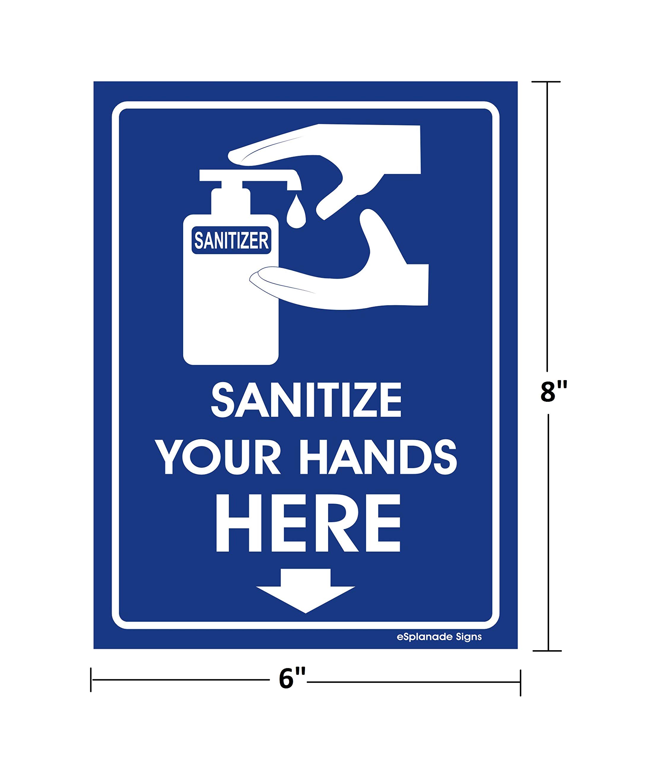 eSplanade Autocollant Sanitize Your Hands Here - Facile à installer - Résistant aux intempéries - Encre longue durée (20,3 x 15,2 cm)