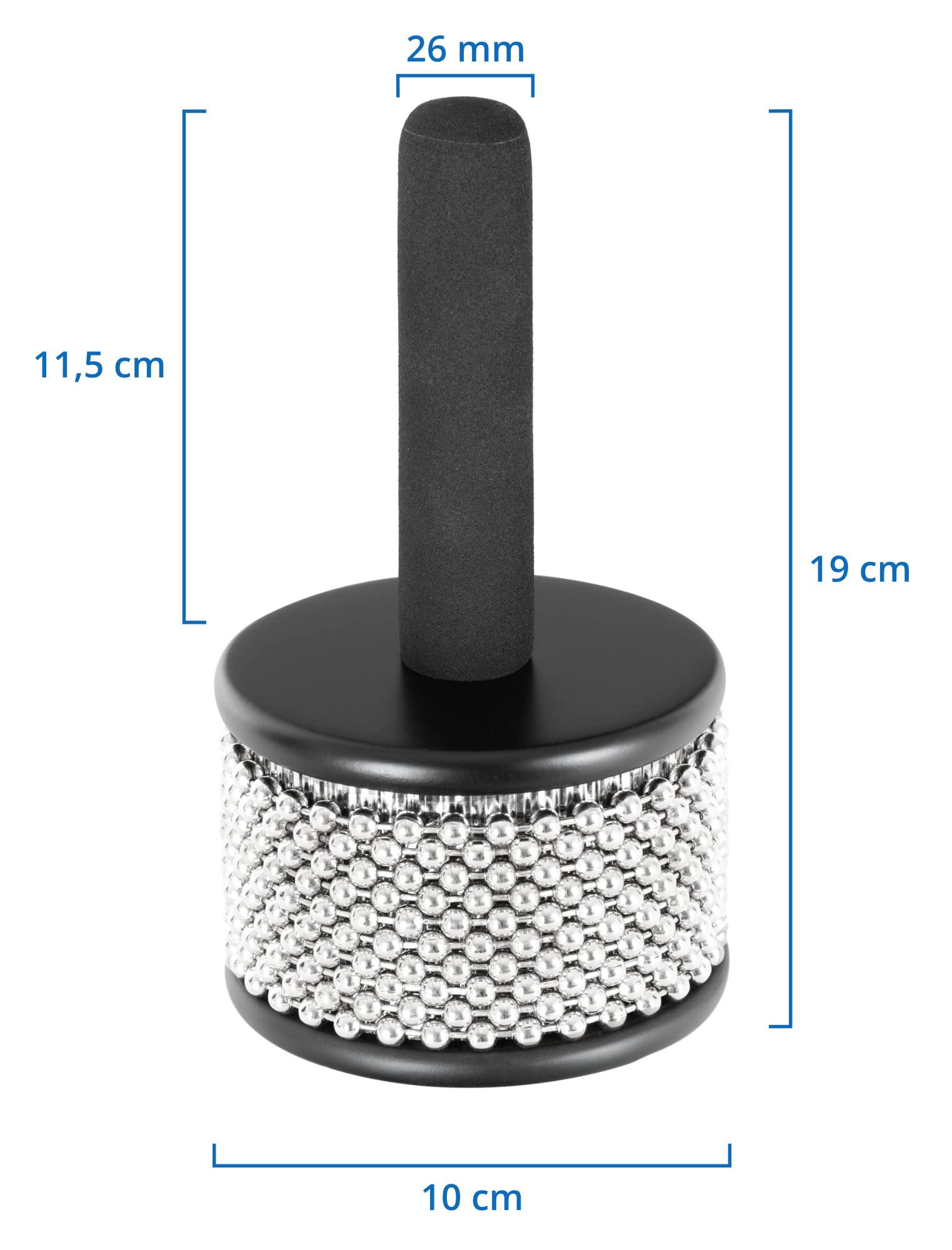 XDrum CB1-BK Cabasa Medium, Diamètre: 10 cm, 10 chaînes de 34 perles | Instrument de rythme et d'effet classique en érable, Taille moyenne, Peut être frotté ou secoué, Poignée rembourrée en érable