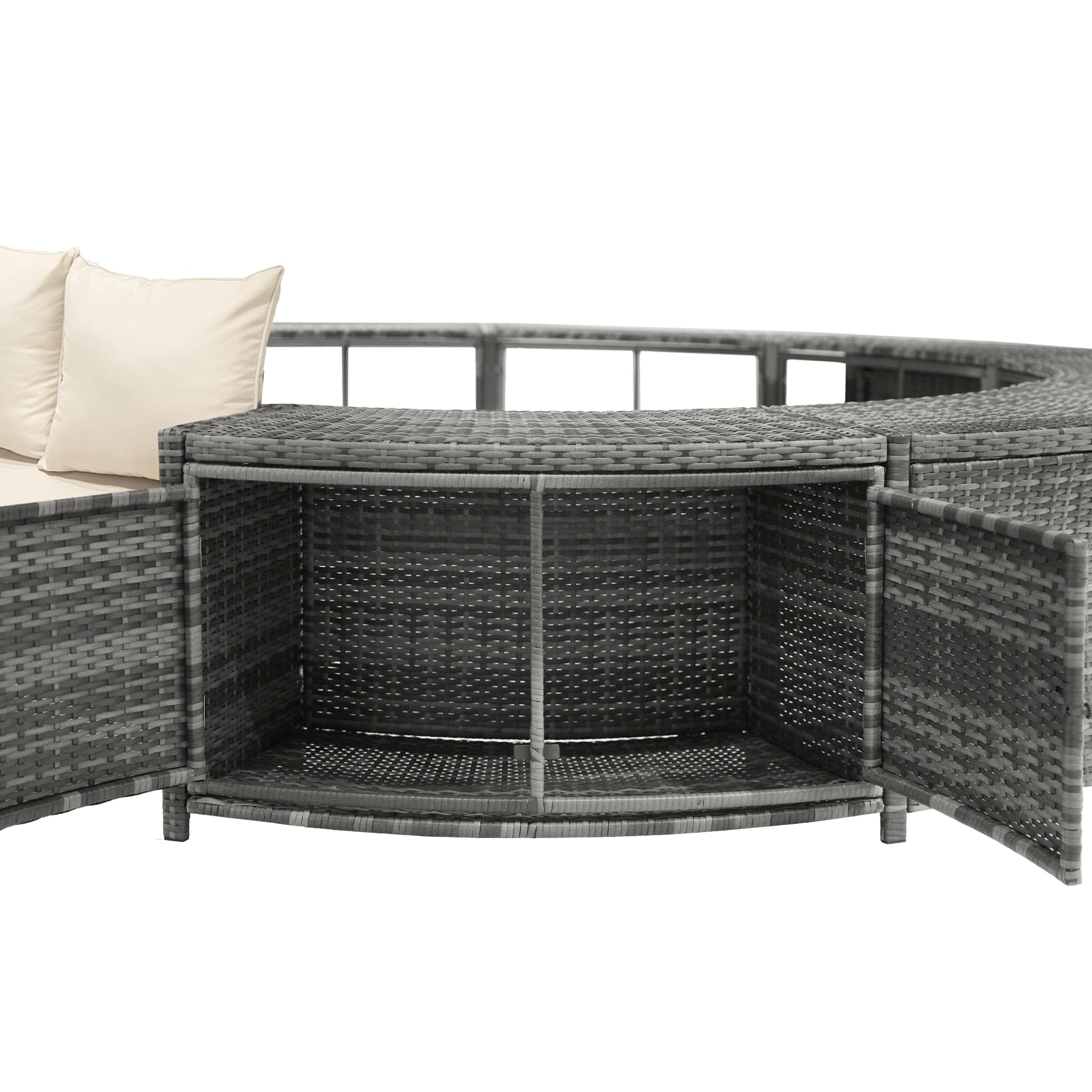 Idemon Set lounge da giardino con divano rotondo, set di mobili da giardino, lounge per vasca idromassaggio e piscina, con piedini regolabili, cuscino incluso, mobili per terrazza, giardino o piscina