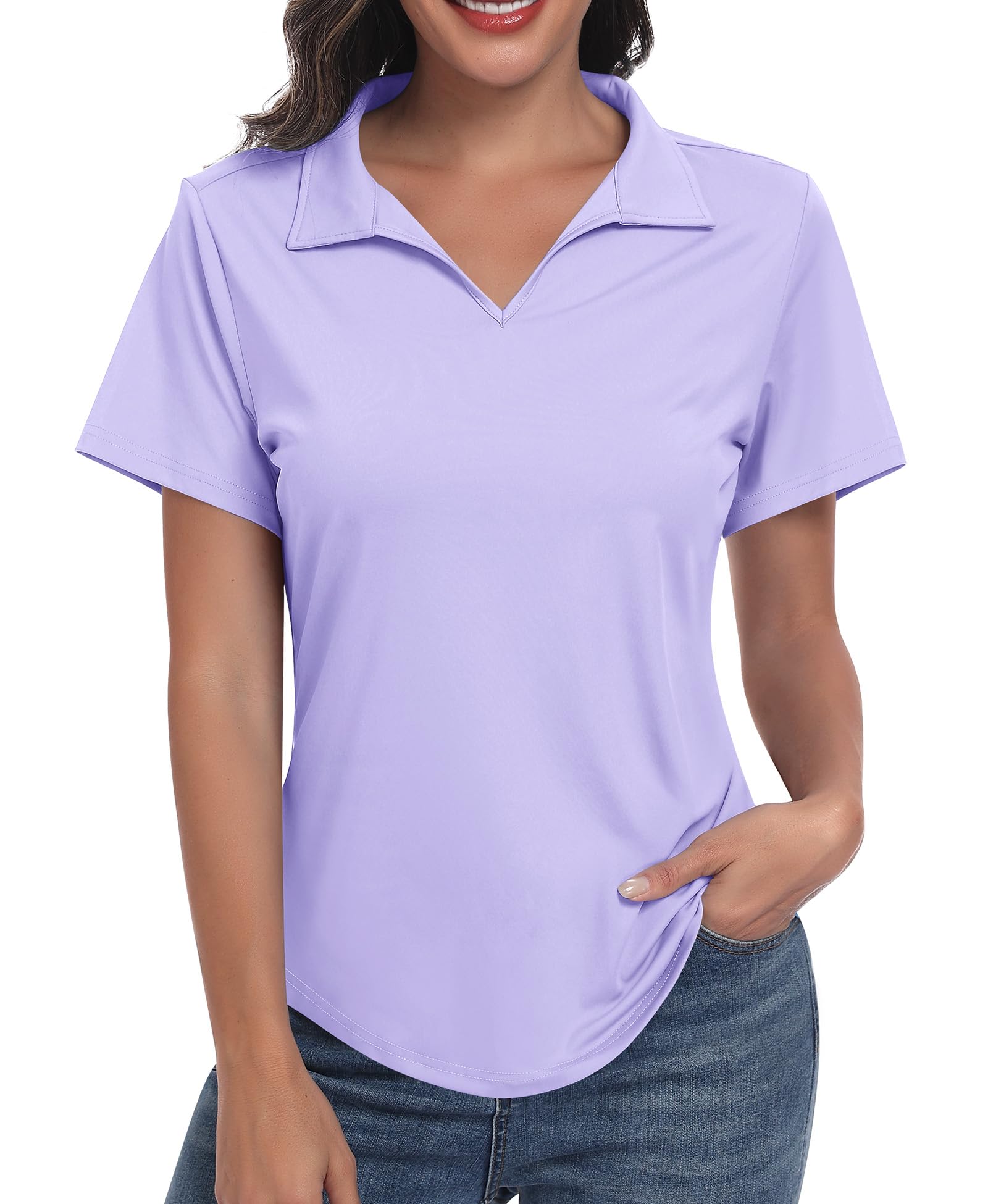 JoyGirl - Polo de manga corta para mujer, UPF 50+, cuello en V, ligero y transpirable, para verano, para golf y tenis