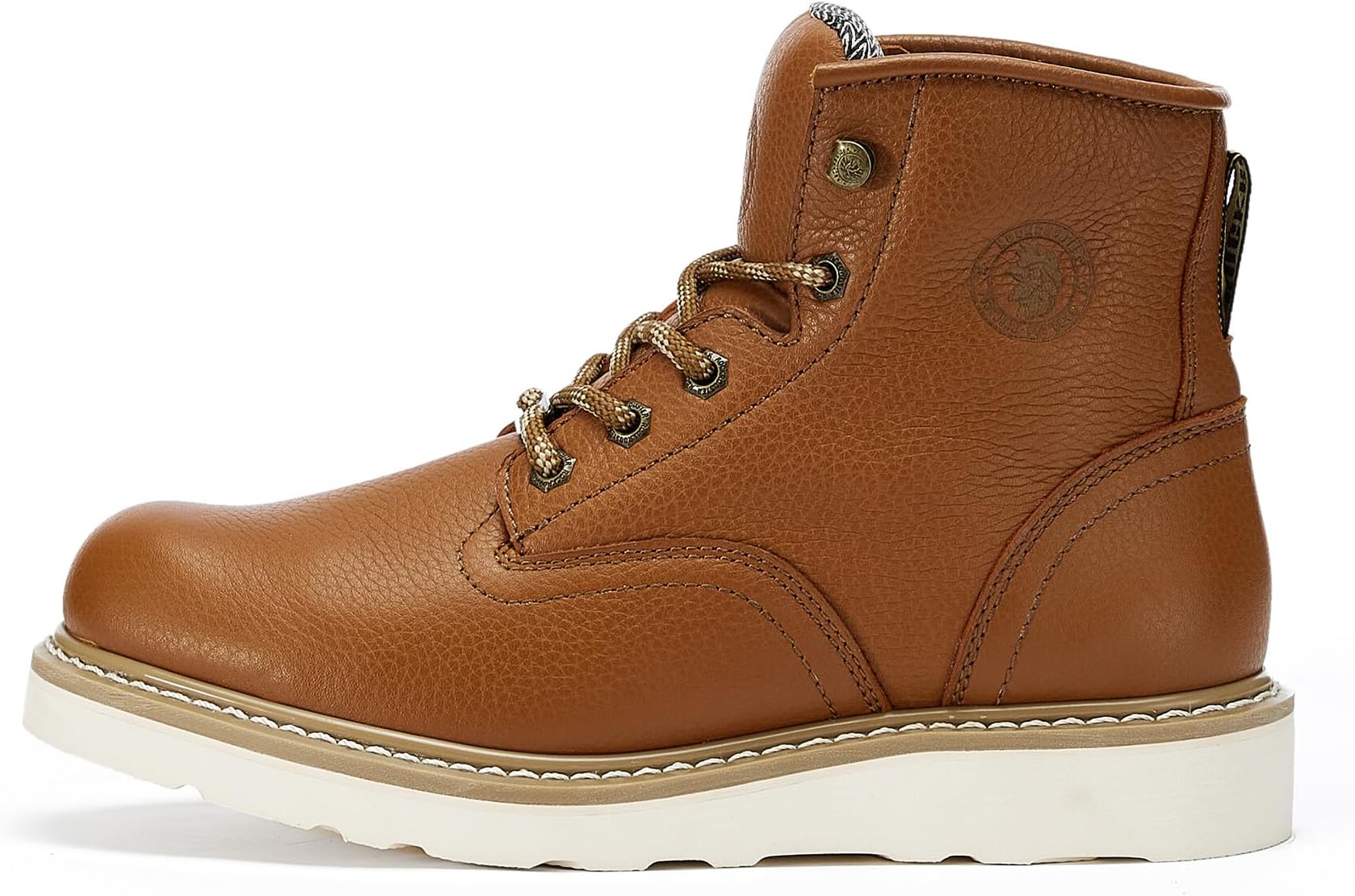 Men's Work Boots, 6 Inch Soft Toe Boot, Wedge Sole, Arch Support Anti-Fatigue Shoes, Water Resistant Leather EH Safety Boots, AP615