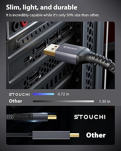 Vista 19 de Stouchi Cable Displayport 2.1 de 6.6 pies, 80 Gbps [16K @60Hz, 8K @120Hz, 4K @240Hz, 1080P @360Hz] HDR, HDCP, DSC 1.2a, cable FreeSync G-Sync DP