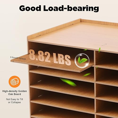 Miniatura 6 de 18 ranuras, clasificador de correo de papel de escritorio de madera, organizador de literatura de archivos de oficina en el suelo del escritorio,