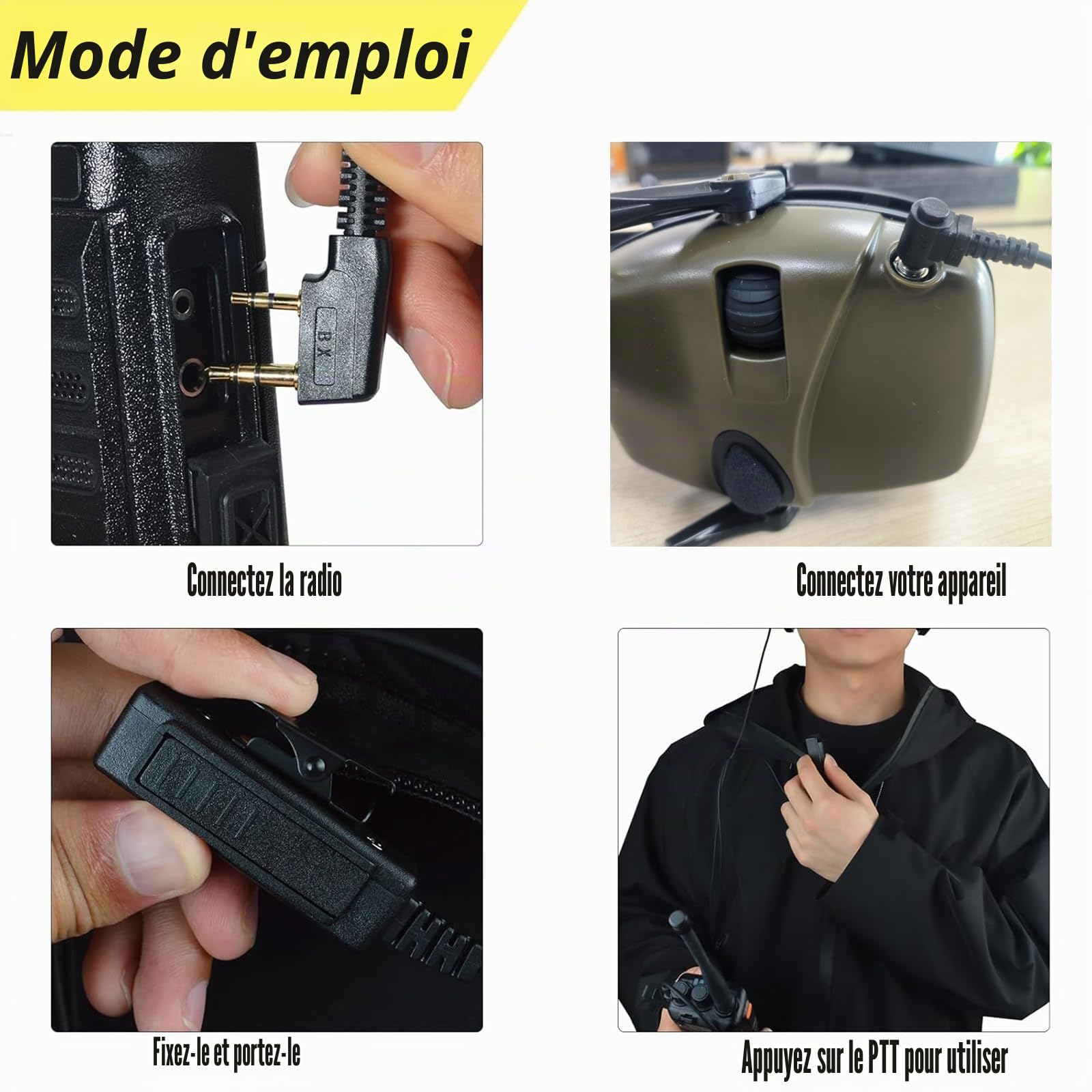 Câble audio universel 2 broches vers 3,5 mm 90° avec fonction PTT | compatible avec Baofeng UV-5R 777 888S Kenwood TH-22AT TK-3100 Quansheng K5 TK-11 et casques avec micro dotés d'une in