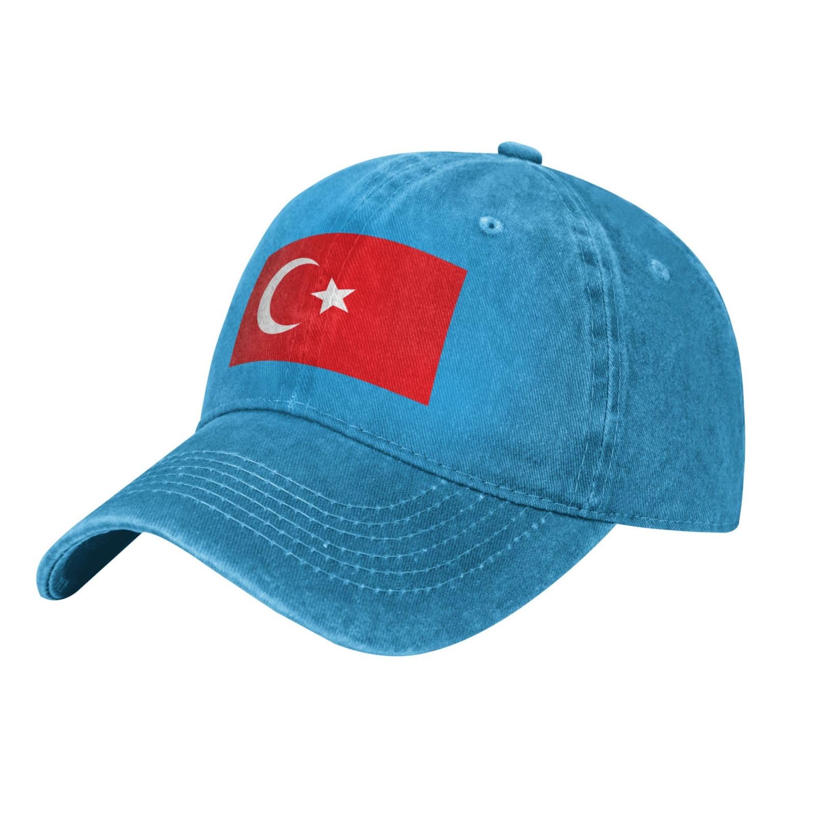 Beirijl Unisex Blue Flag Of Turkey Washed Cowboy Baseball Cap For Adults - Stylish And Breathable Hat With Adjustable Strap, One Size