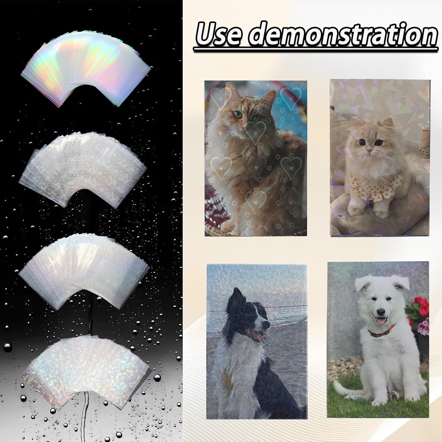 Pine & Linen 200pcs Laser Flashing Photocard Films, Holographic Card Film Love Heart-Shaped Protective Sleeve,Kpop Card Protector for Trading Cards（65 * 90mm/2.56 * 3.54inch）