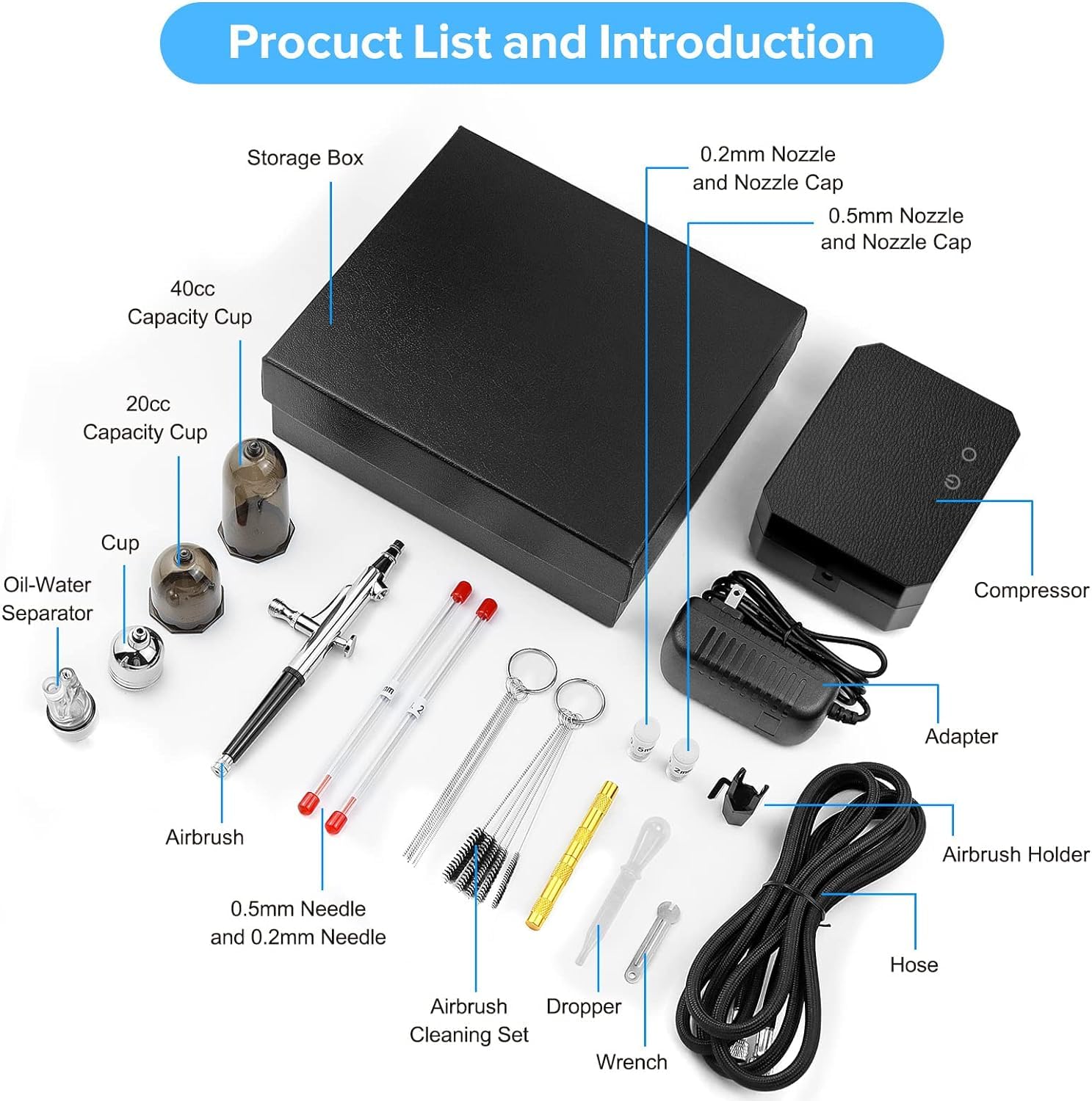 Gocheer 40PSI Mini de Aerógrafo, Doble Acción Multi-Función Kit De Aerógrafo con Compresor para Pintura Aerografo Portatil para Decoración Tartas Maquillaje Arte Artesanía Diseño Uñas Modelo Tatuaje