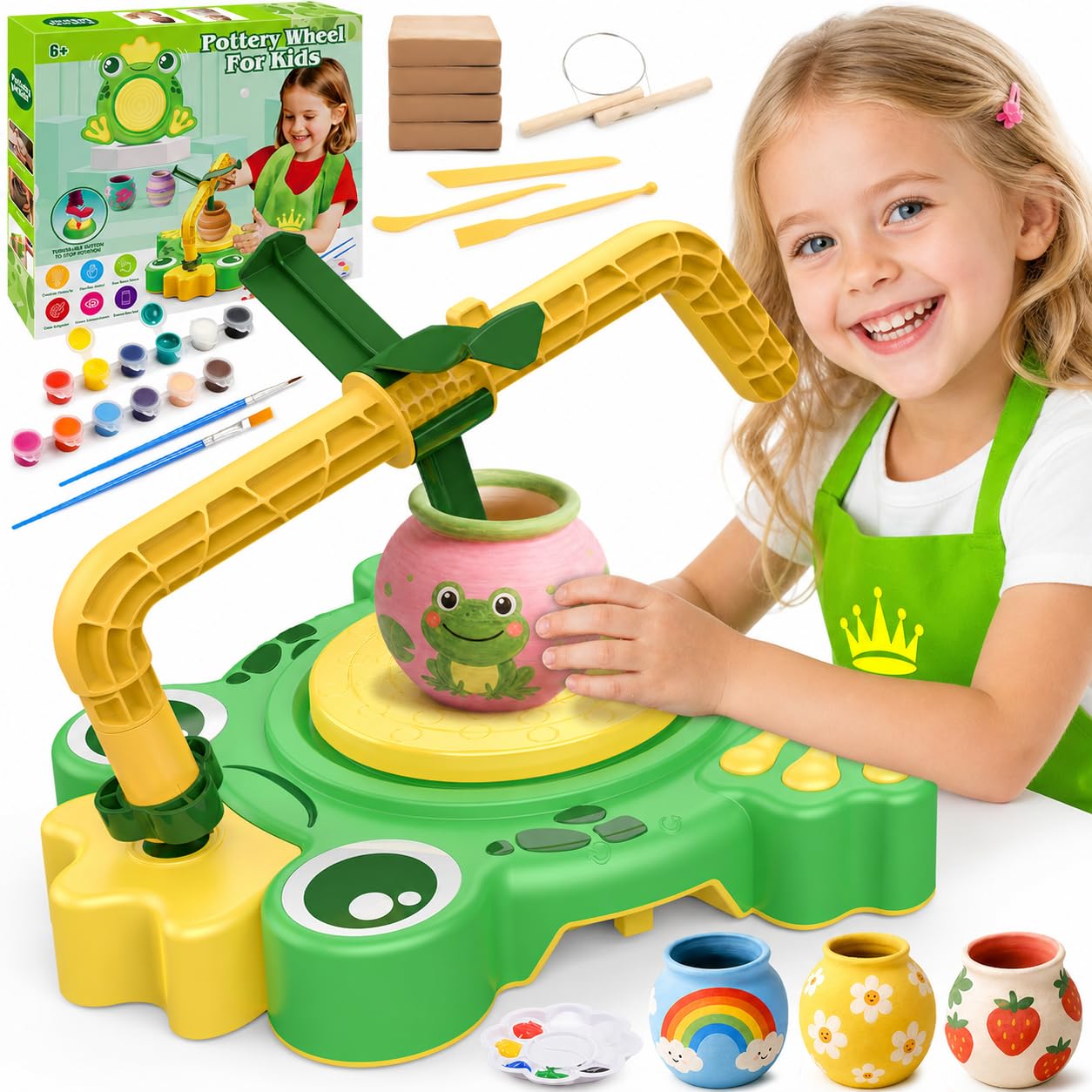Torno de Alfarería para Niños 6-12 Años: Juguete Educativo Manualidades Kit para Principiantes con Arcilla y Pinturas, Juguete Artístico y de Manualidades, Idea Regalo para Cumpleaños o Navidad