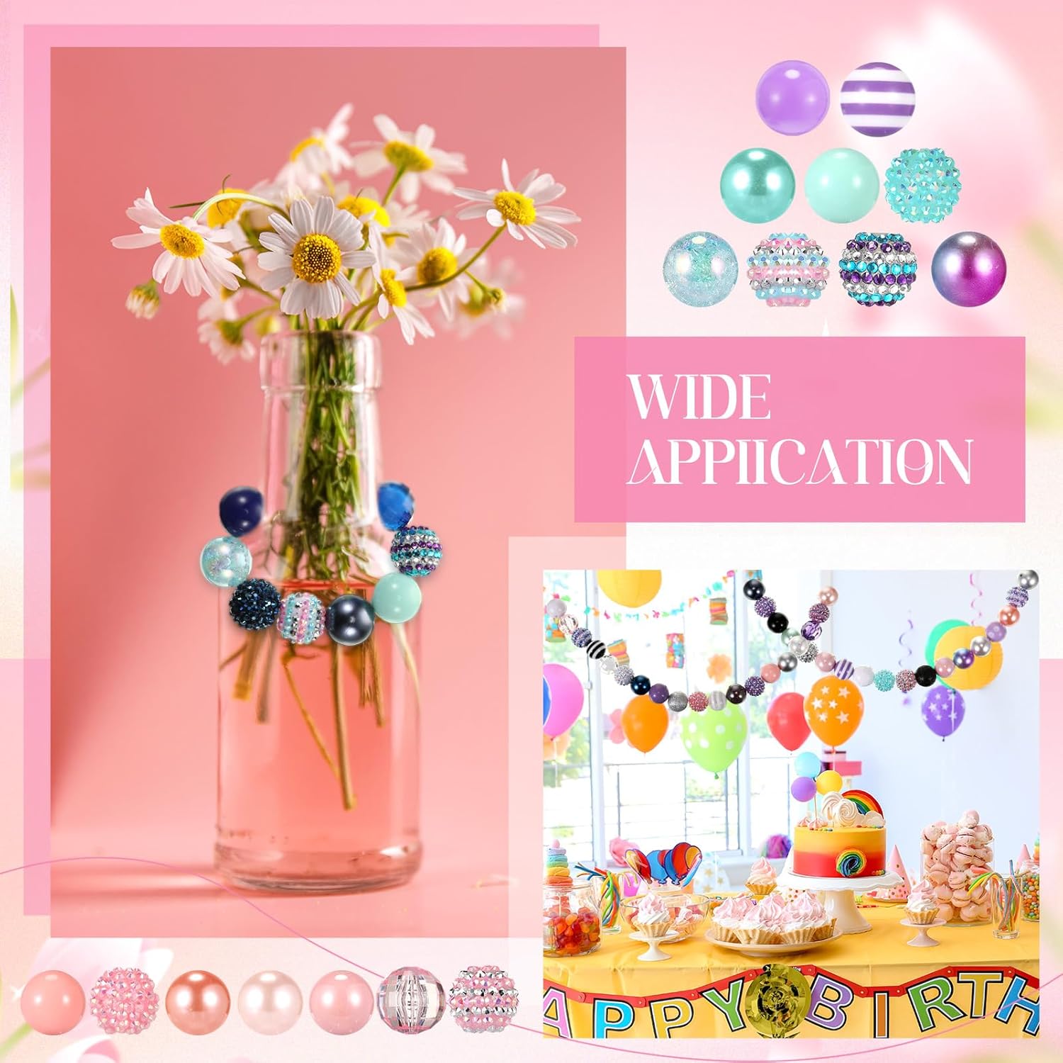 100 Pcs 20mm Rhinestone Bubblegum Beads for Pens Mixed Crystal Resin Chunky Beads for DIY Craft Keychain Necklace Bracelet Jewelry Making(Mermaid Color) - Image 7