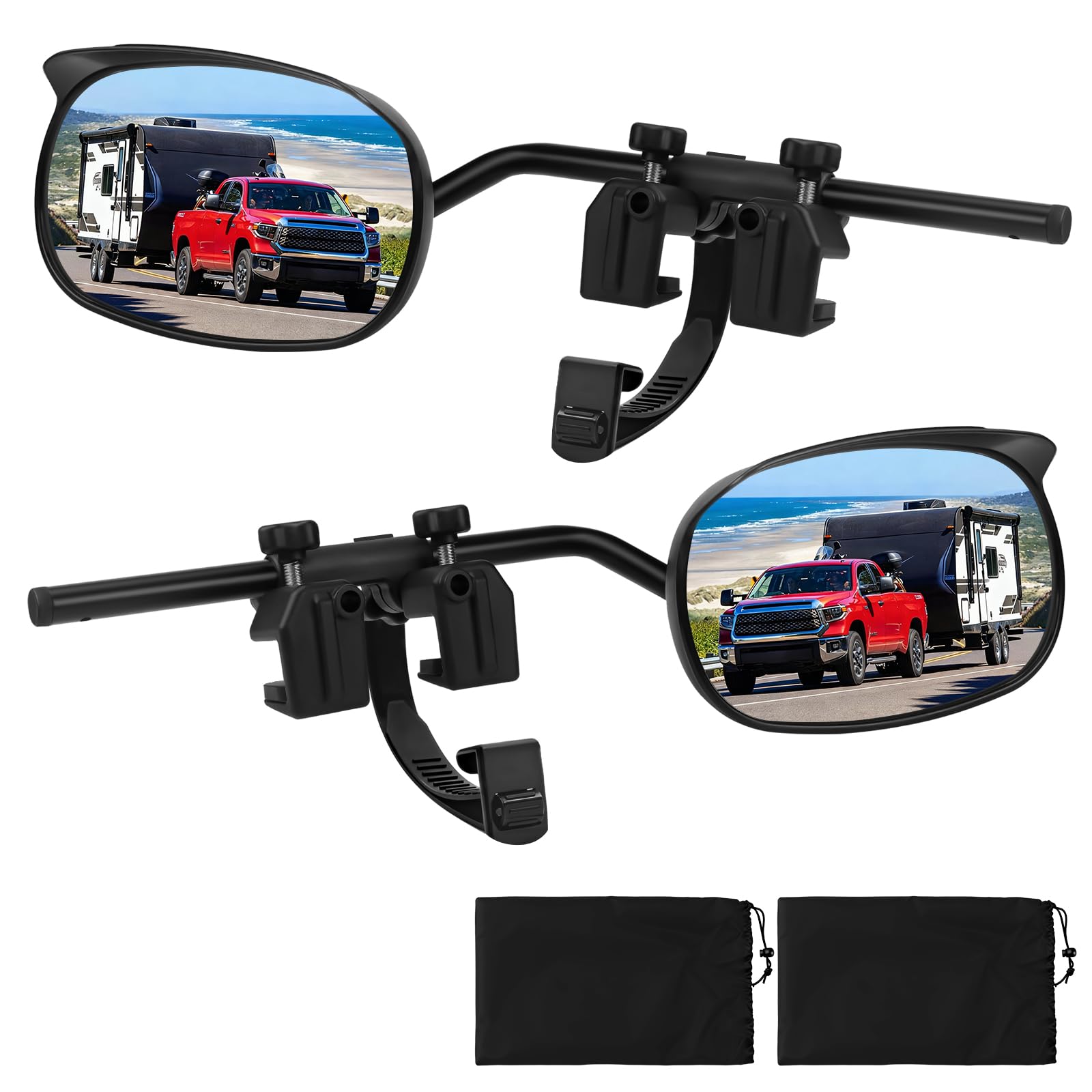 KAOLALI Espejos Retrovisores Caravana, 2 Piezas Coche Retrovisores con Protección Contra la Lluvia y Visera Parasol, Espejos Exteriores Retrovisores de Caravana, para Coche Tractor Universal