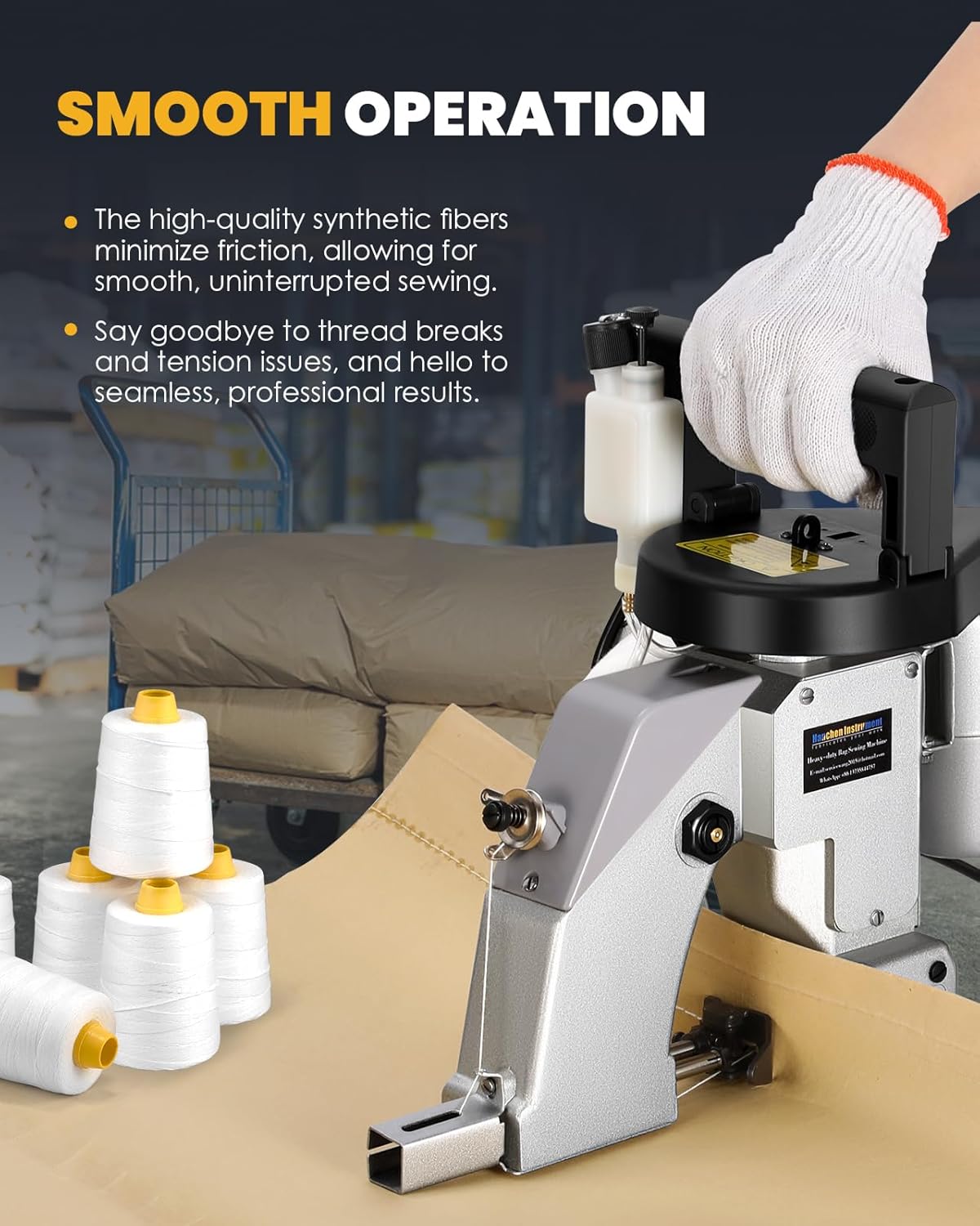 Hanchen Heavy-Duty Sewing Thread Spool, 6-Stranded Chemical Fiber Sealing Industrial Packing Synthetic Fiber Stitching Thread Spool for Bag Sewing Closing Machine, Pack of 6 Roll - Image 6