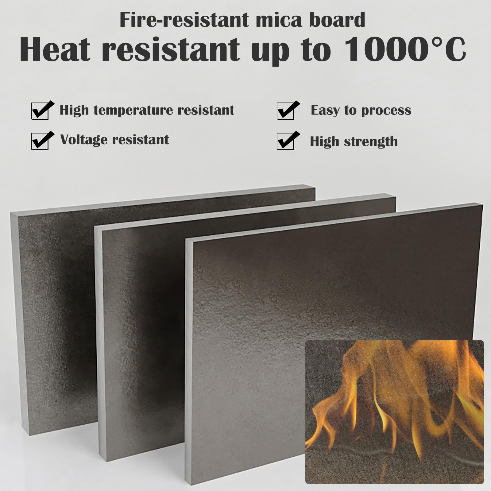 Lámina aislante térmica de mica 6 mm, resistente a altas temperaturas (hasta 1000 °C), ignífuga, eléctrico for moldes, herramientas industriales y CNC, fácil cortar(100mm*100mm 2 piece)