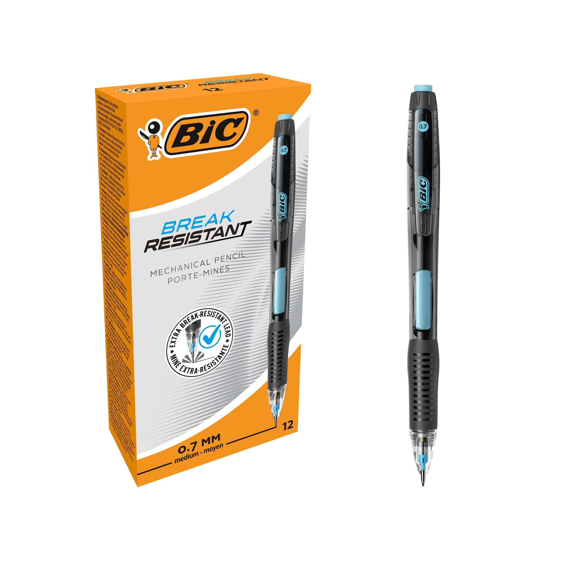 BIC Break Resistant Porte-mines avec Gomme Rétractable et Mine Infusée de Nano-Diamants - Lot de 12