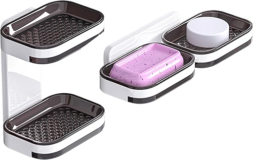 Jabonera de doble capa, soporte para jabón de ducha con bandeja de drenaje, instalación montada en la pared horizontal y vertical, mejor para ducha,