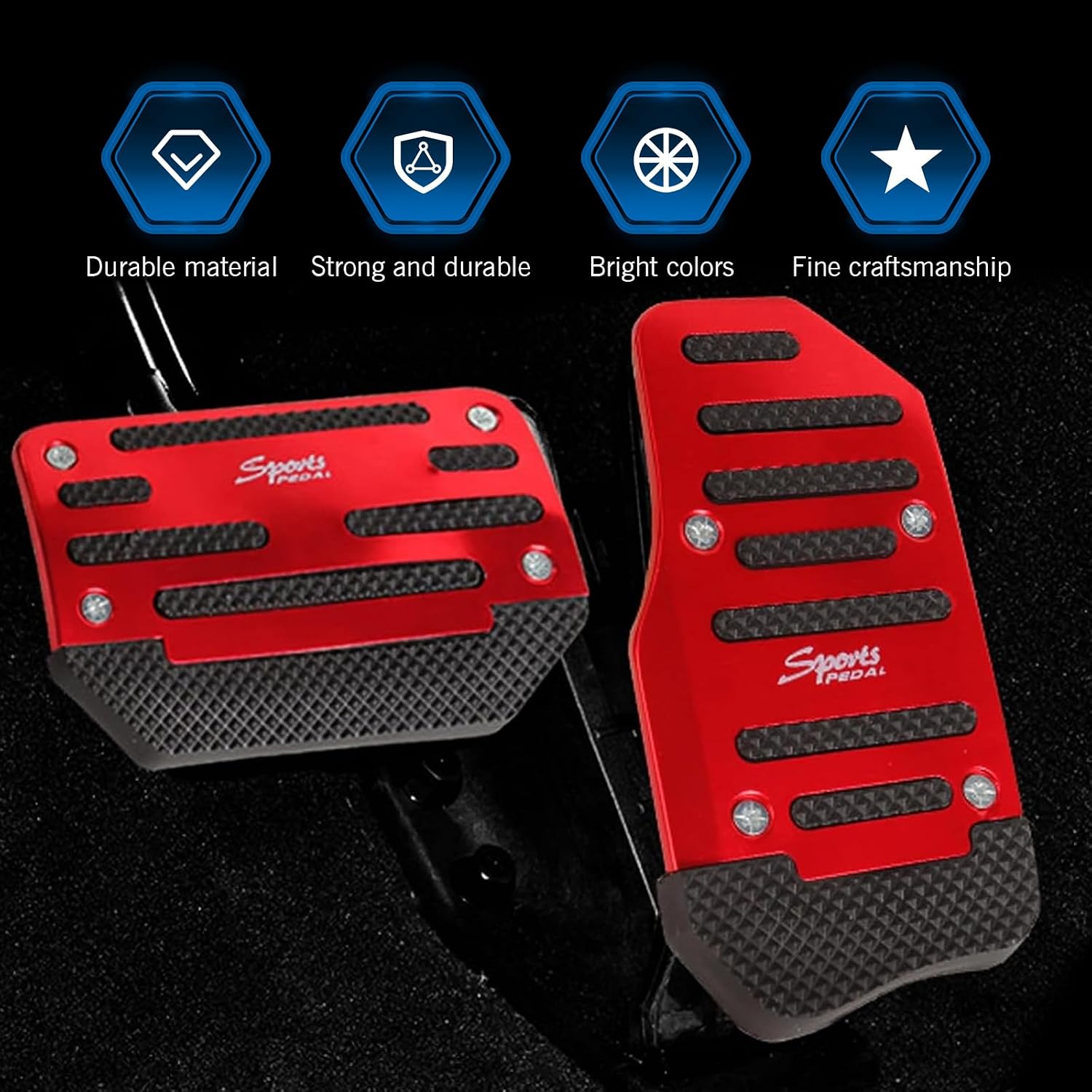 2 PCS Car Pedal Pads Set, Alloy Brake Accelerator Pedal Covers, Non-slip Automatic Transmission Pedals Protectors, Universal Pedals Replacement, for Most Cars, Trucks, Vans (Red)