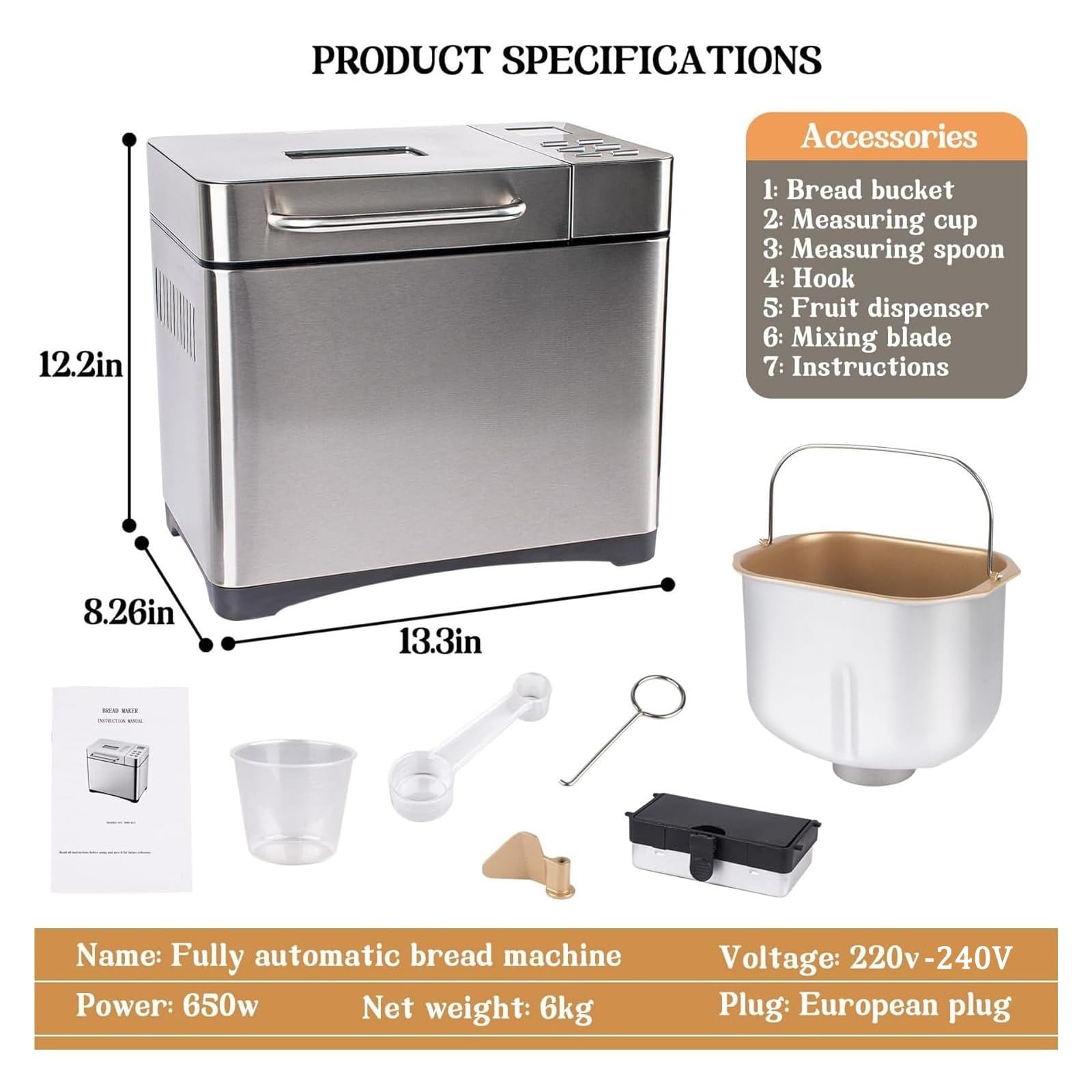 Panificadora 19 Programas 1l Capacidad Dispensador Automático De Nueces