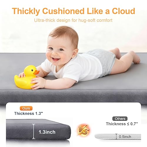 Miniatura 6 de Tapete de juego ultra suave para bebé, tapete para corralito de 50 x 50 pulgadas, espuma viscoelástica de 1.3 pulgadas de grosor, alfombrilla