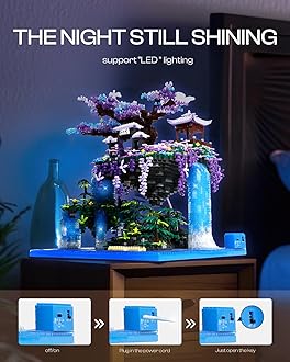 Kimiangel Cherry Blossom Bonsai Tree Set with Lights, Collectible of Japanese Sakura Tree House Model Building Kit, Birthday for Kids Age 14+&Adults Chineses Architecture