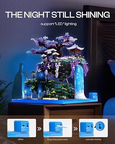 Miniatura 5 de Juego de árbol bonsái de cerezo en flor con luces, coleccionable de casa de árbol de Sakura japonés, kit de construcción de modelo de cumpleaños