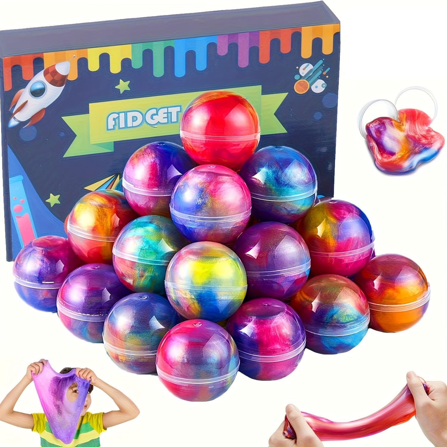 36Pcs Galaxy Slime Balls Kit, Kids Slime Party Favors - Stretchy, Non-Sticky, Mess-Free, Stress Relief for Girls Boys - Christmas Easter Birthday Goodie Bag Stuffer Classroom Prizes