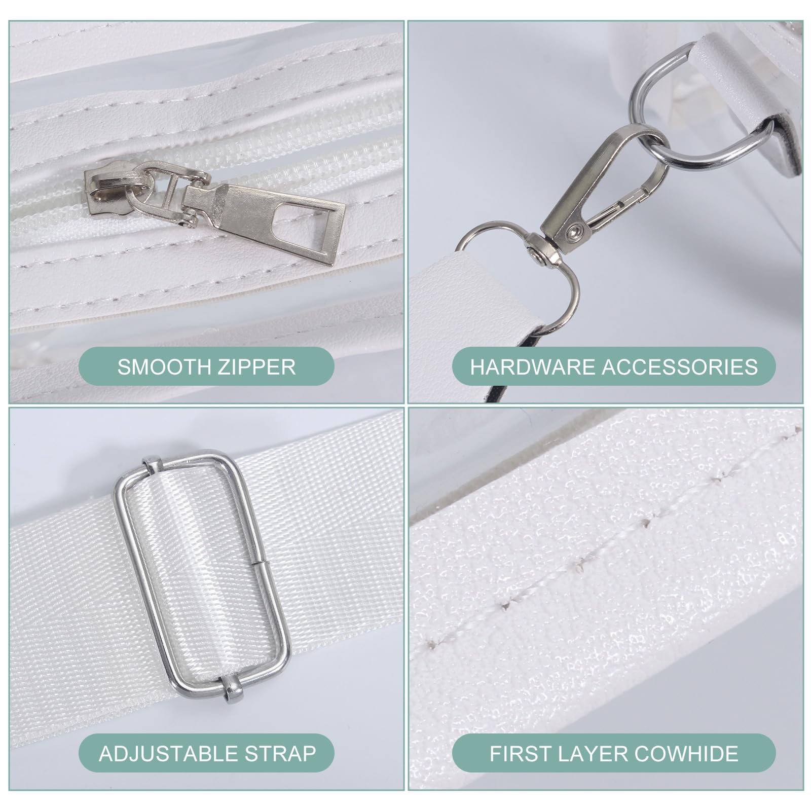 KQBMZHA Clear Bag Stadium Approved, Clear Crossbody Bag with Card Bag & Adjustable Shoulder Strap for Concerts Sports Festivals (White)