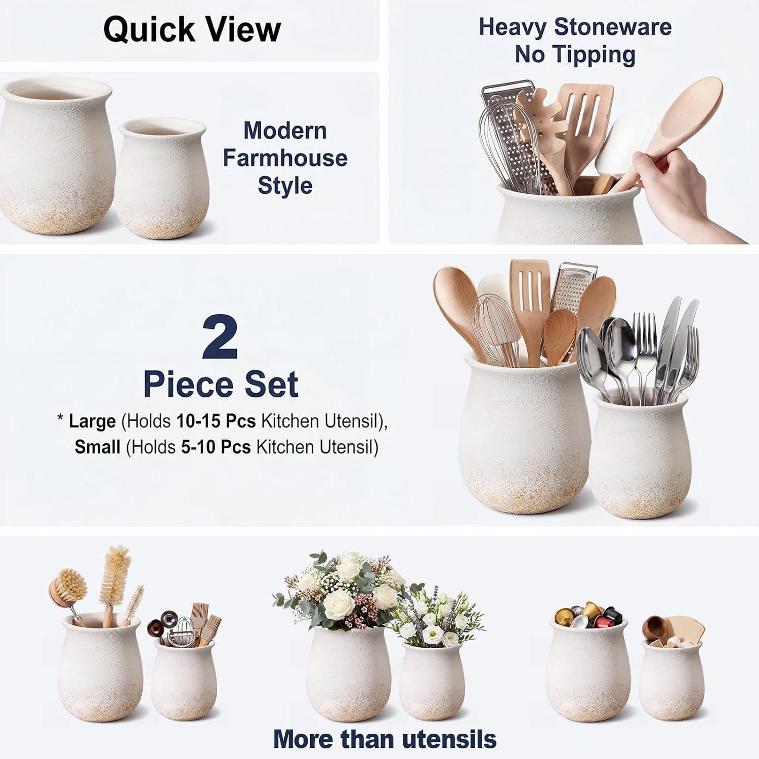 Qinyoung Set of 2 Rustic Utensil Holder Fall Kitchen Counter Decor, Beige