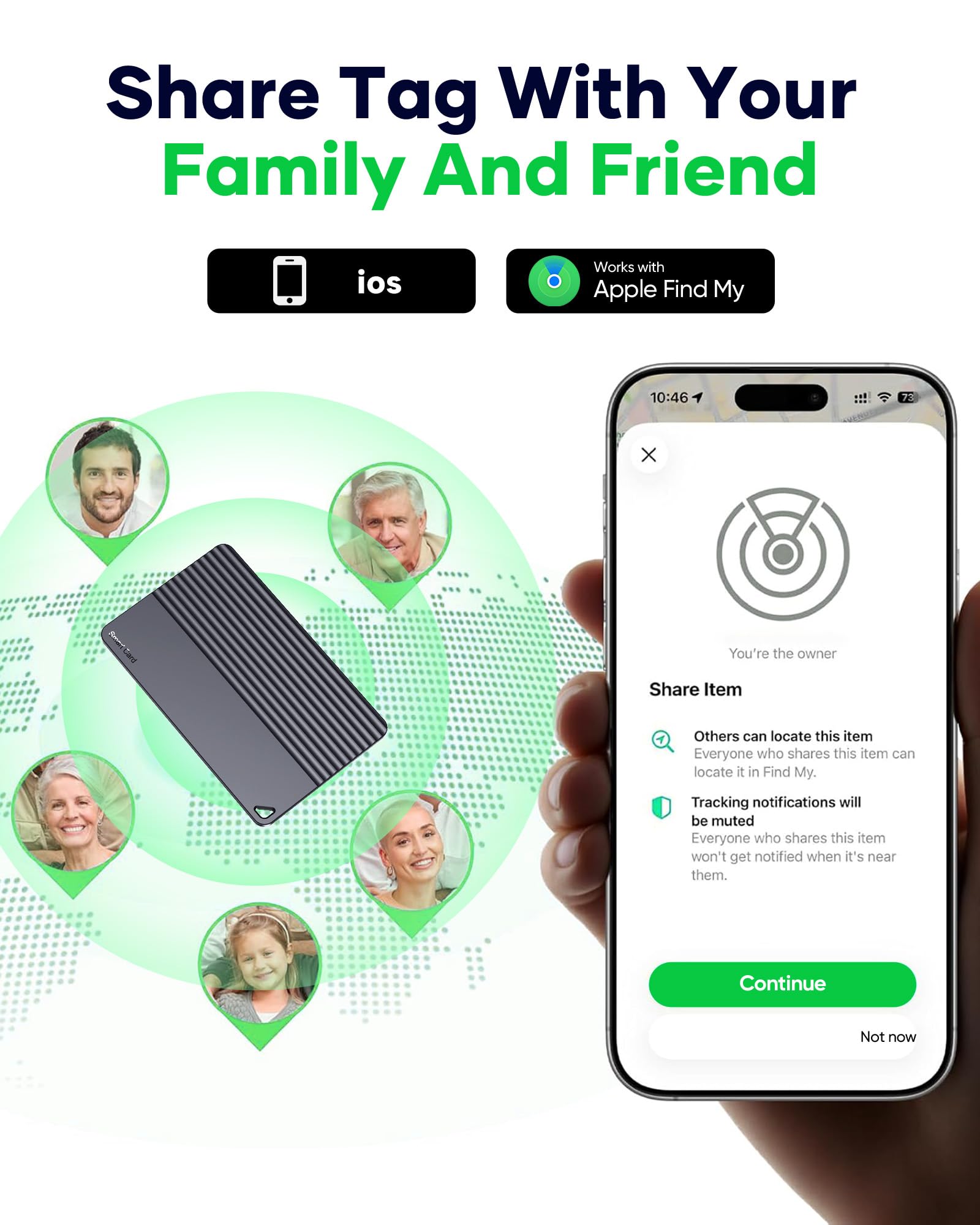 Portafoglio Tracker Card per iOS Find My, batteria di 10 anni, nessuna ricarica richiesta, Smart Slim Card Tracker per portafoglio, passaporto e bagagli, ricerca oggetti intelligenti per