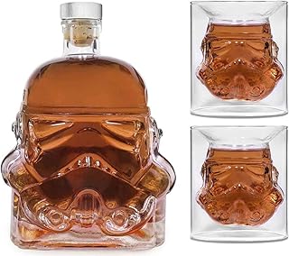 AUTIORE Transparent Creative Whisky Decanter, Whisky Carafe for Whisky, Vodka and Wine, 1 x Stormtrooper Bottle Decanter(750 ml) & Stormtrooper 2 Glasses (8.5 x 9.5 x 9 cm)