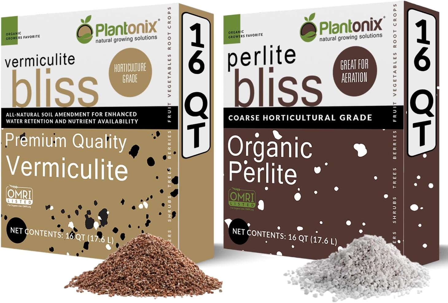 Perlite Bliss (16 Qts) + Vermiculite Bliss (16 Qts) - Organic Perlite for Plants & Vermiculite for Gardening - Horticultural Perlite Bulk Soil Amendment - Fine Vermiculite for Plants & Potting Soil