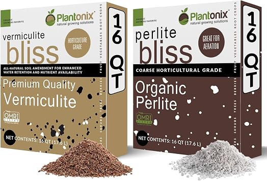 Perlite Bliss 16 Qts + Vermiculite Bliss 16 Qts - Organic Perlite for Plants & Vermiculite for Gardening - Horticultural Perlite Bulk Soil Amendment - Fine Vermiculite for Plants & Potting Soil