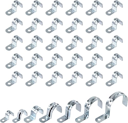 Miniatura 13 de Swpeet 20 piezas de 2 "(50 mm) zinc plateado un agujero EMT correa de tubo, correas de tubería U soporte de tubo abrazadera de tubo 1 agujero a