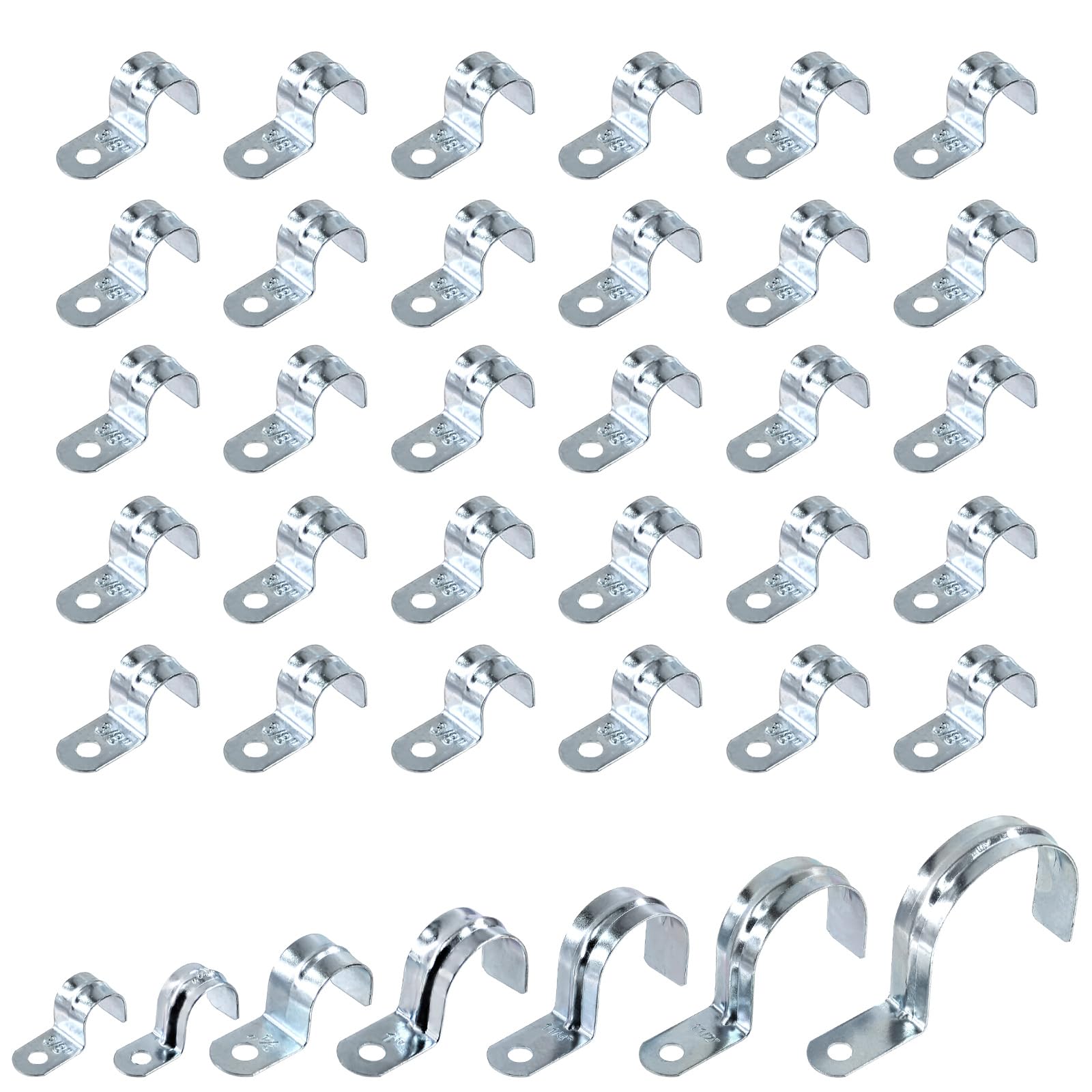 Swpeet 30Pcs 3/5"(16mm) Zinc Plated One Hole EMT Pipe Strap Kit, Pipe Straps U Bracket Tube Strap Pipe Clamp 1 Hole Snap On Pipe Strap Conduit Clamps