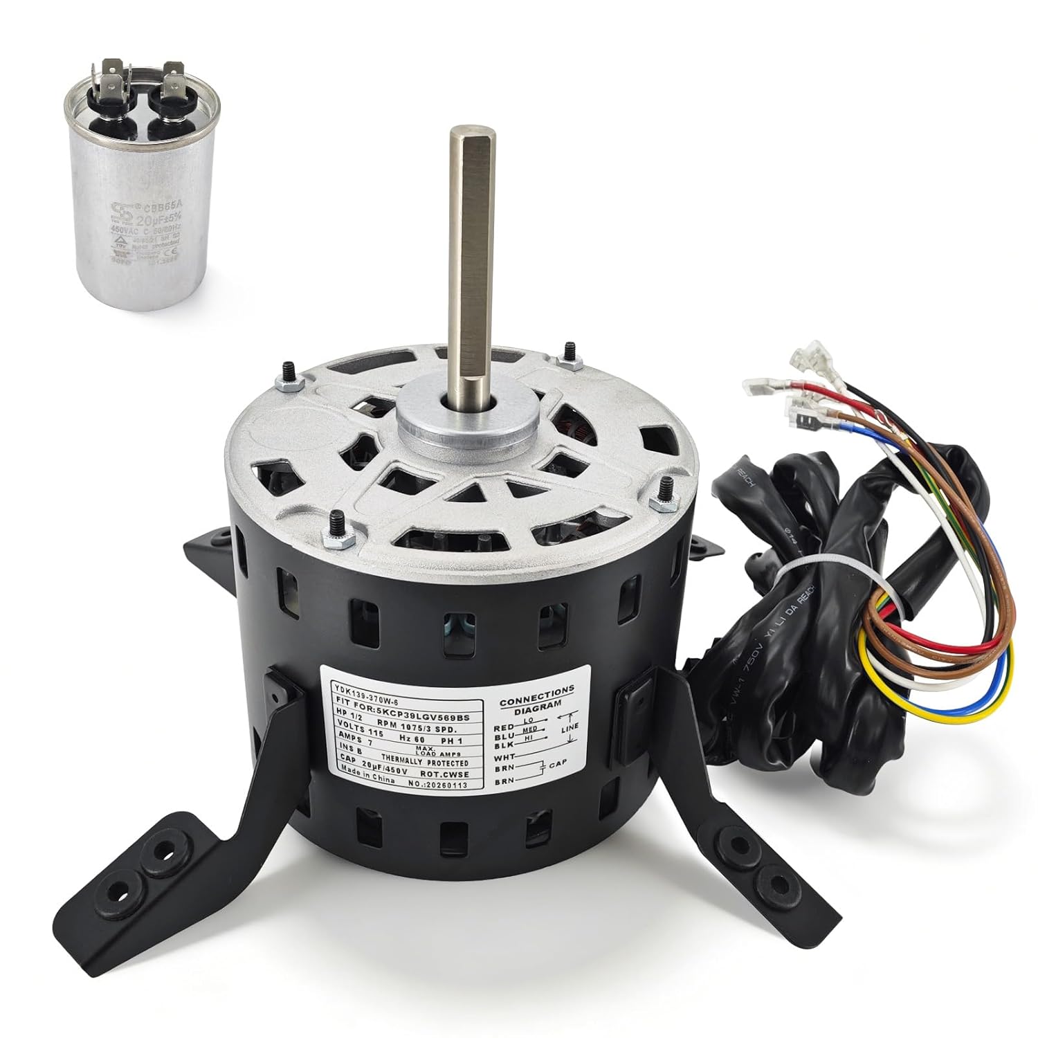 5KCP39LGV569BS HC43TE113 Blower Fan Motor 1/2HP 115V Compatible with Carrier Bryant Payne GE Genteq Furnace 1075RPM 3SPD 7.9A 48 Frame CW/CCW Rotation 60 Hz