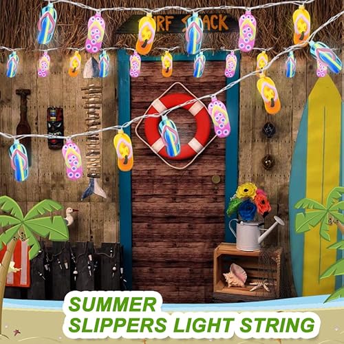 Couah Tropical Beach Themed Slipper String Lights, 3D Flip Flop Party Lantern 8.5Ft 10 Led For Bedroom Dorm Wreathe Summer Wedding Birthday Kindergarten Indoor Outdoor Decorations, White Wire #TOP5