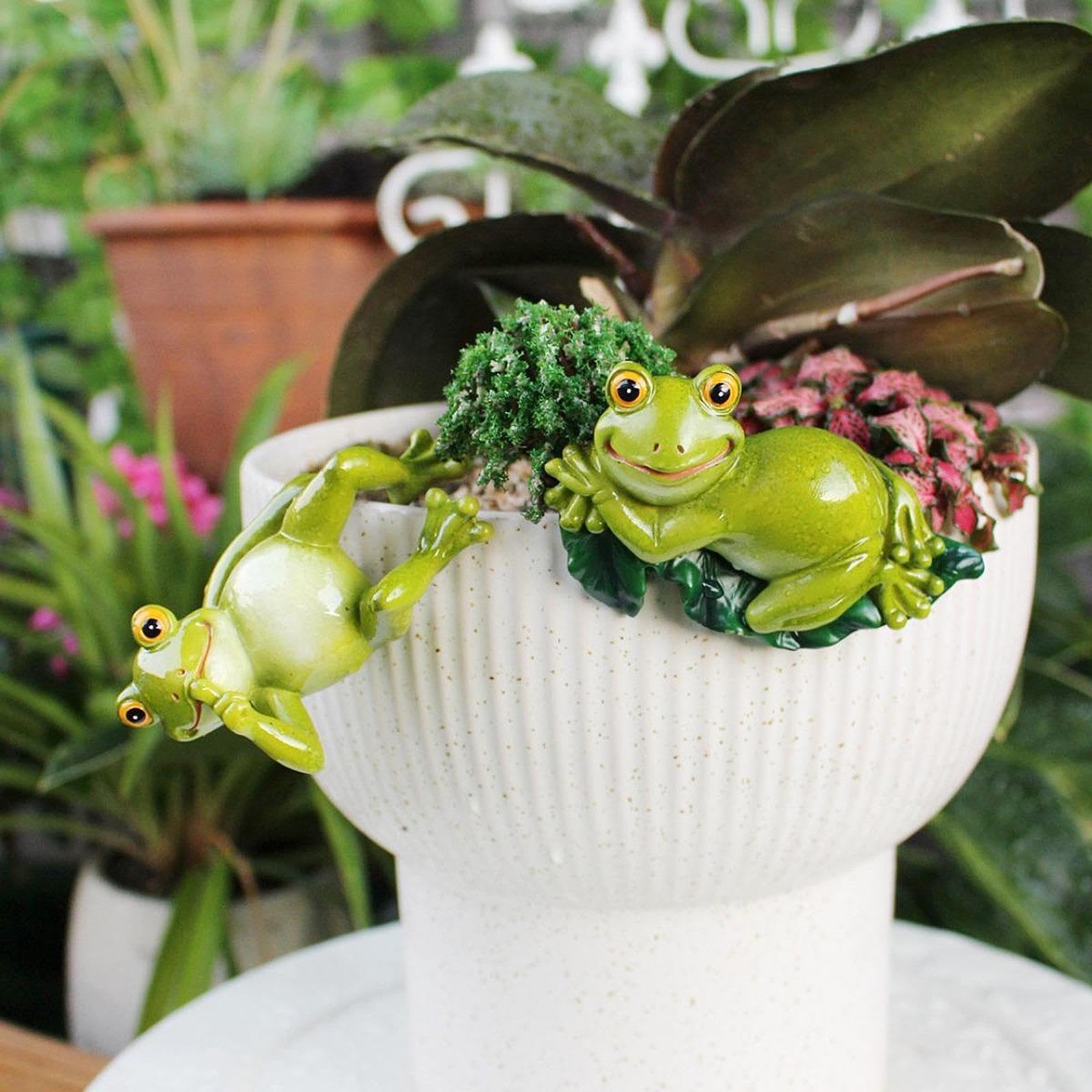 The Style Sutra 2 Pieces Frogs Statue Flower Pot Accessories Cute