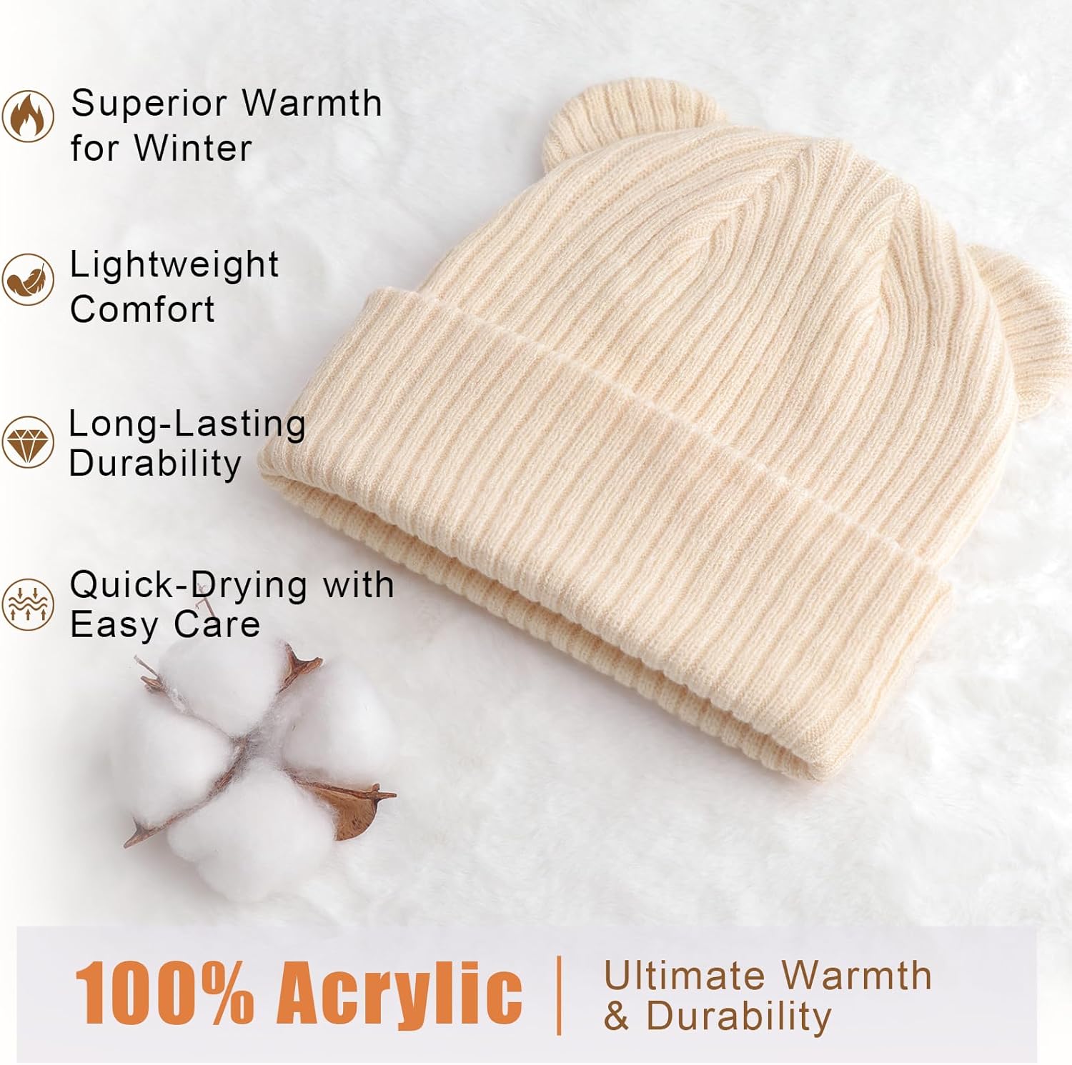 Baby Beanies Toddler Winter Hats with Bear Ears Soft Infant Knit Hat Warm Skull Cap for Baby Boys Girls 0-24 Months - Image 7